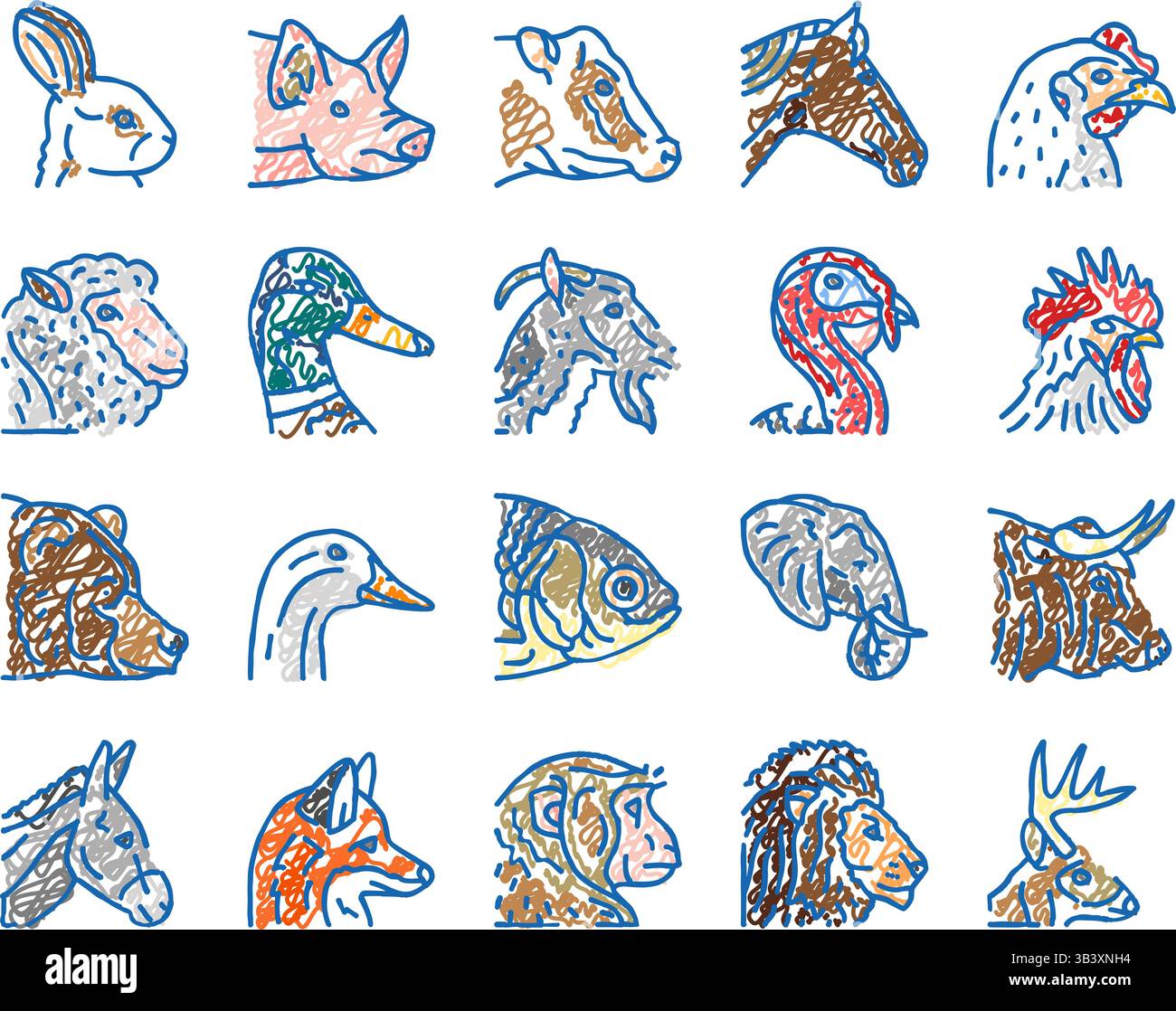 animal zoo nature wildlife icons hand drawn Stock Vector Image & Art ...