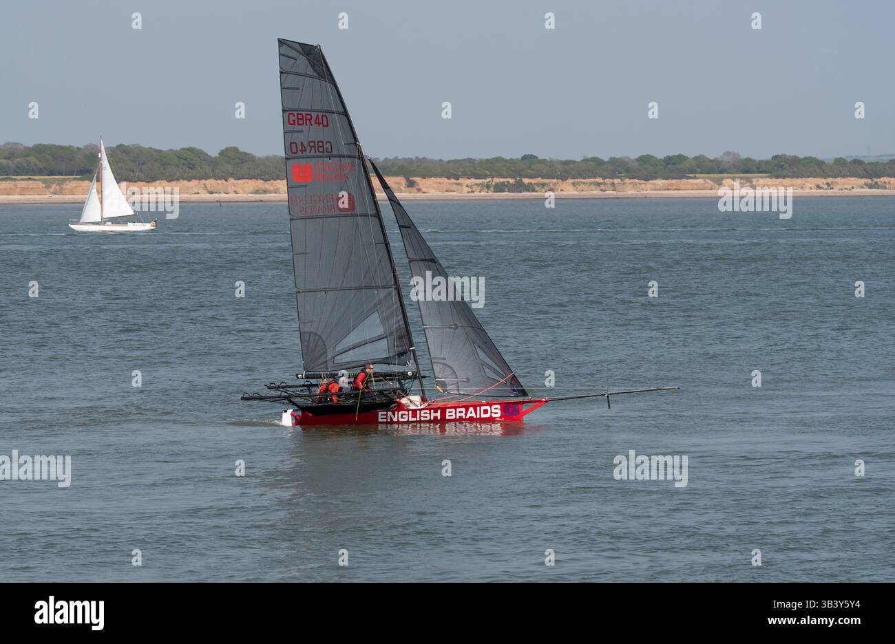 Southampton England UK. 27.04.2025, The English Braids GB40 yacht underway on Southampton Water southern England. Stock Photo