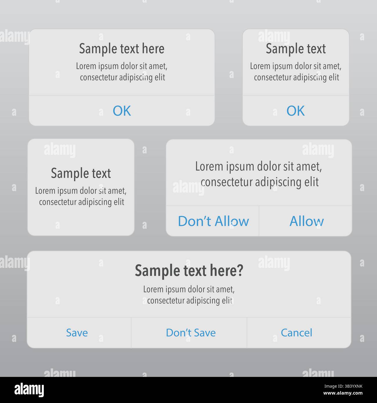 Sample information message set Stock Vector