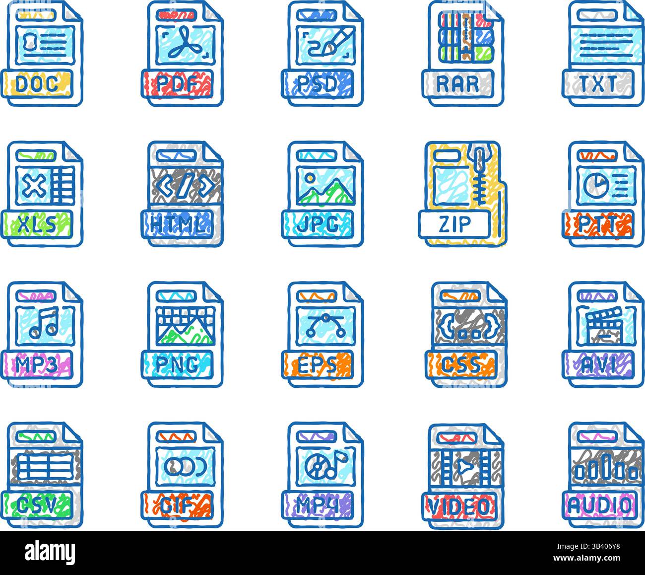 file format document icons hand drawn Stock Vector Image & Art - Alamy