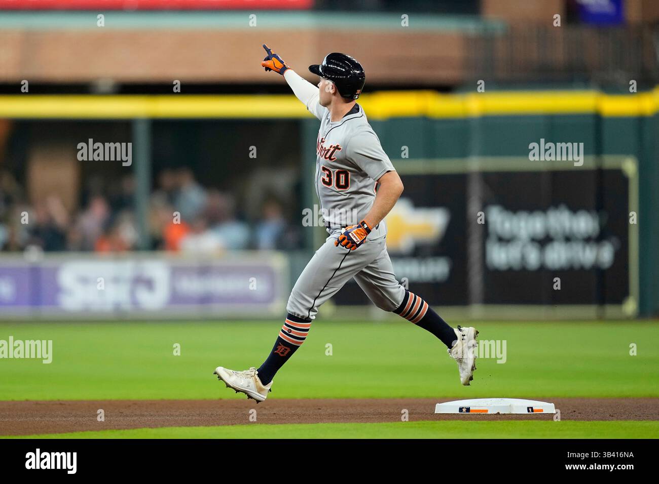 Detroit Tigers' Kerry Carpenter (30) celebrates after hitting a home