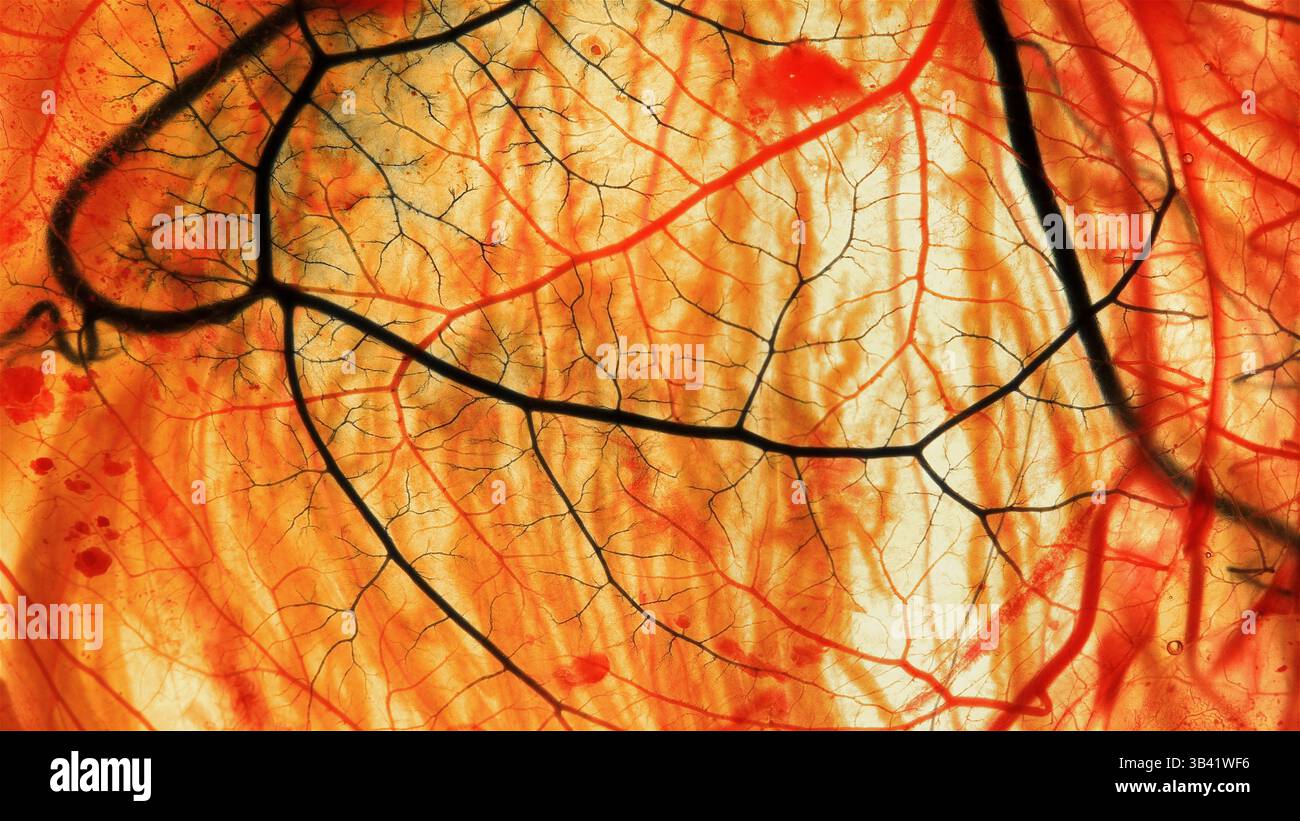 Light micrograph of diseased (black) blood vessels in a seven day old ...