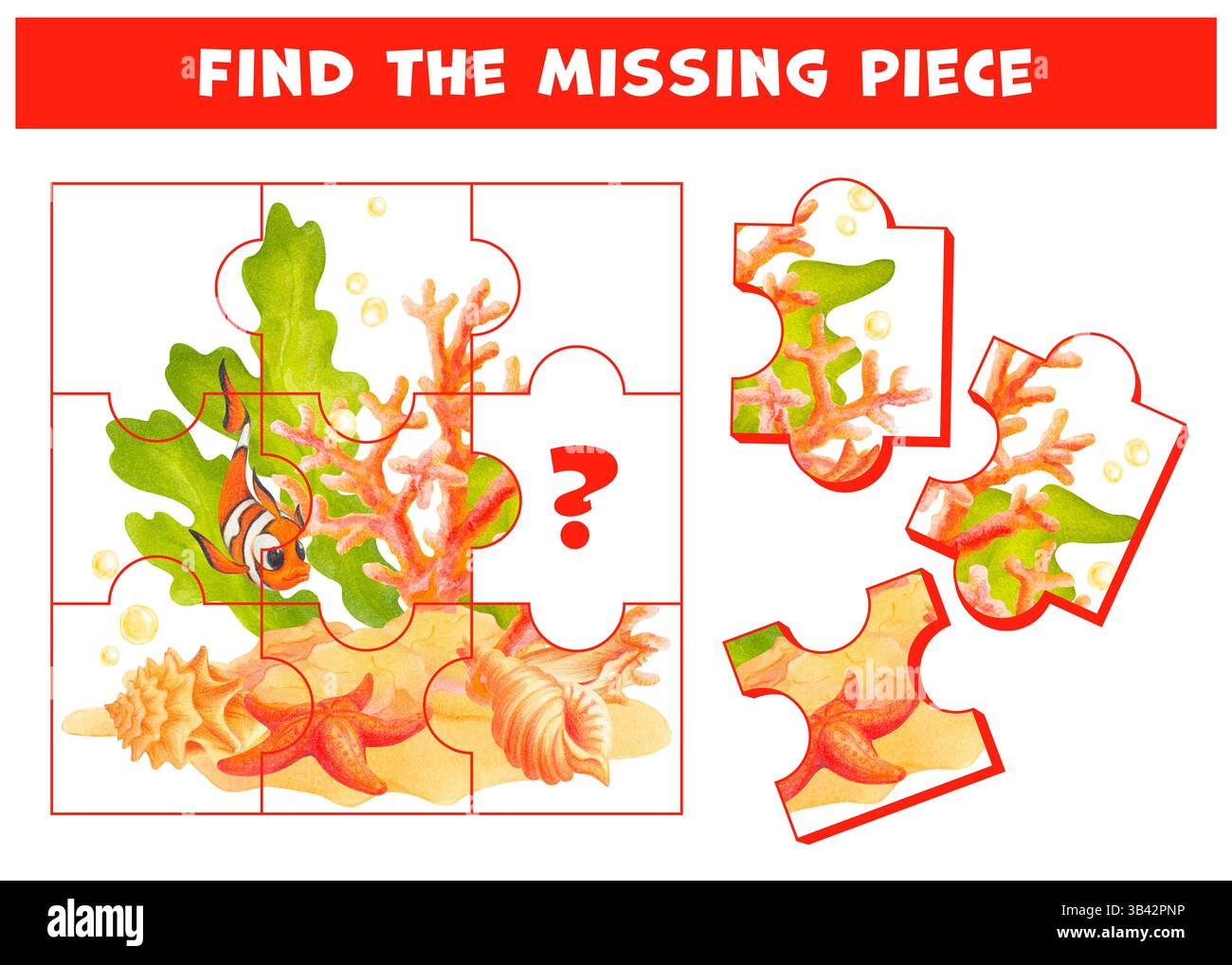 Find the missing piece of Underwater world picture. Printable puzzle ...