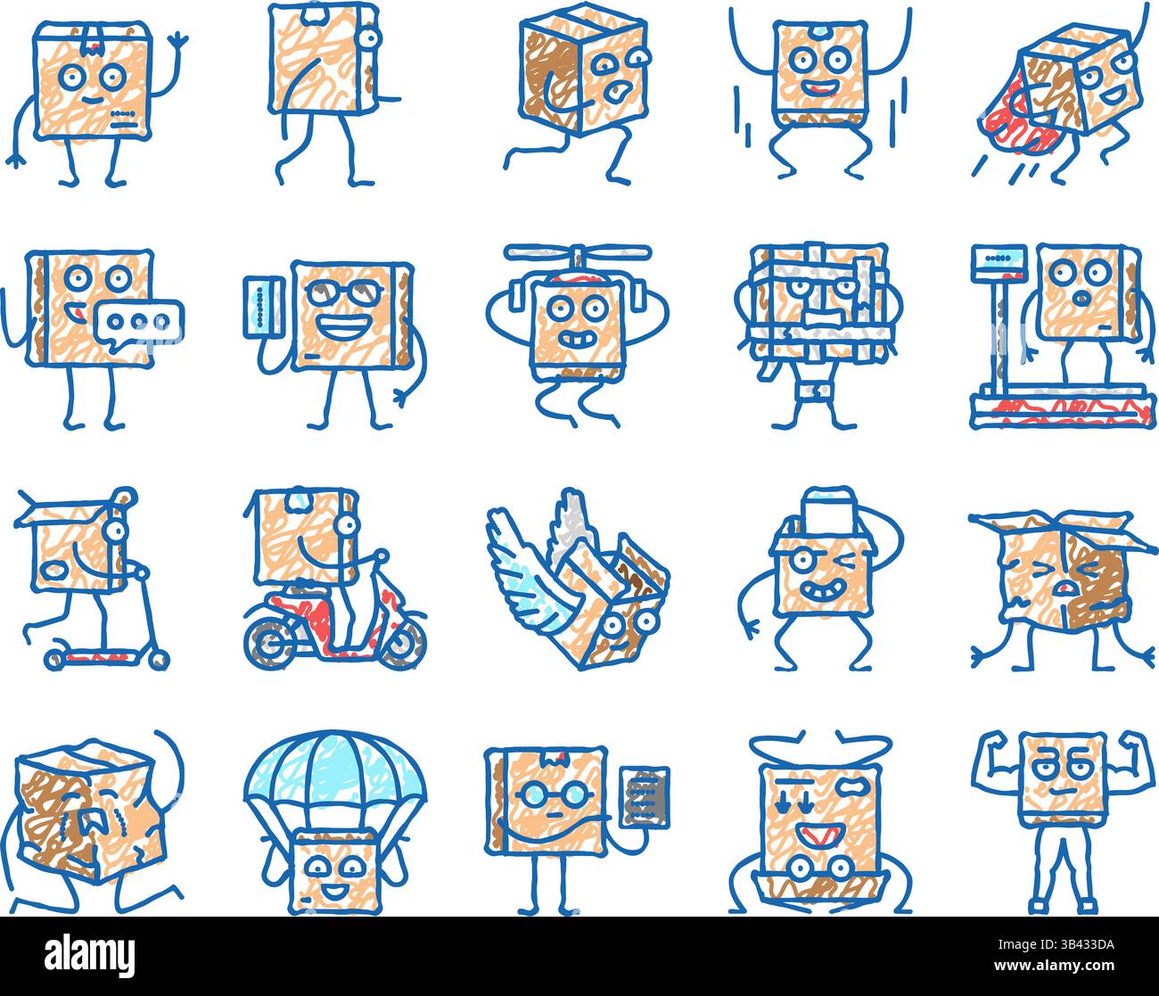 cardboard character box package icons hand drawn Stock Vector Image ...