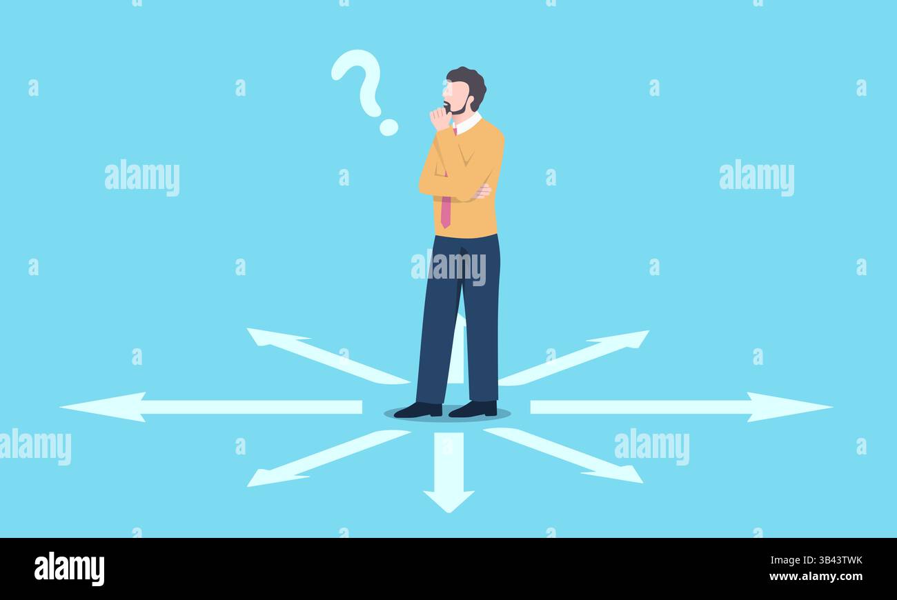 Vector concept illustration of man thinking about direction Stock ...
