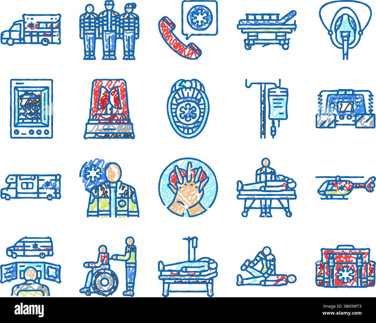 ambulance doctor hospital icons hand drawn Stock Vector Image & Art - Alamy