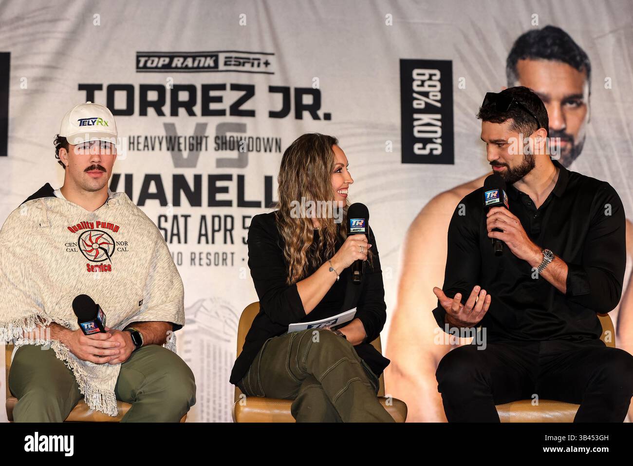 Top Rank Commentators April 3, 2025: Top Rank commentator Crystina Poncher interviews (L-R ...