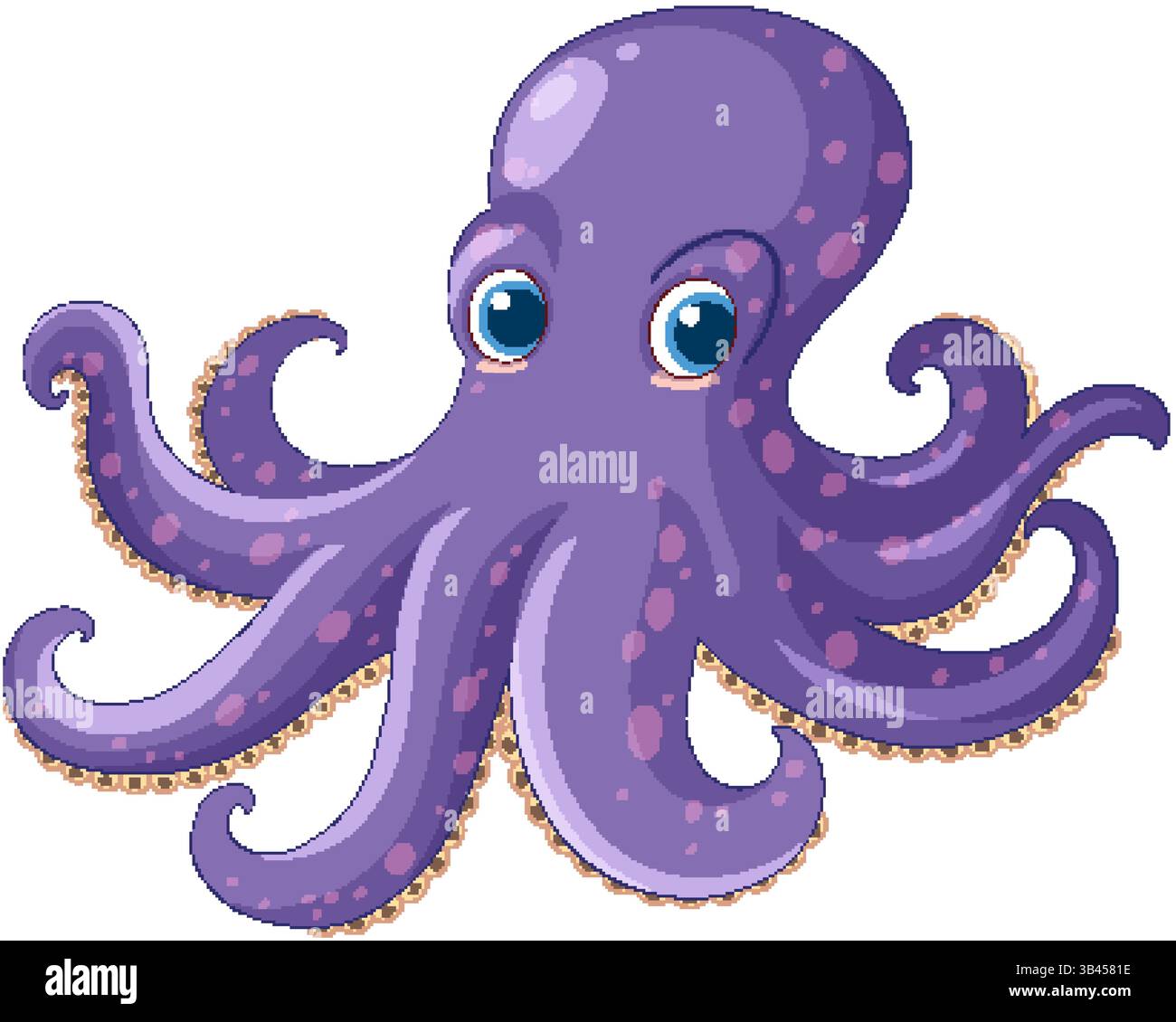 Charming vector illustration of a purple octopus with expressive eyes. Features smooth lines and vibrant colors on a white background Stock Vector