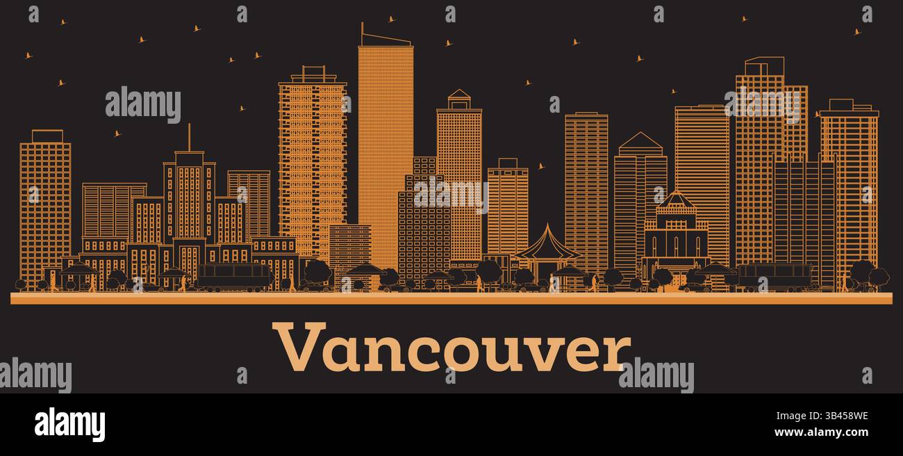 Outline Vancouver Canada City Skyline with orange Buildings. Vector ...