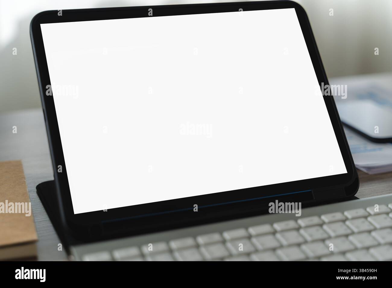 mock up Using laptop with blank screen computer modern Stock Photo
