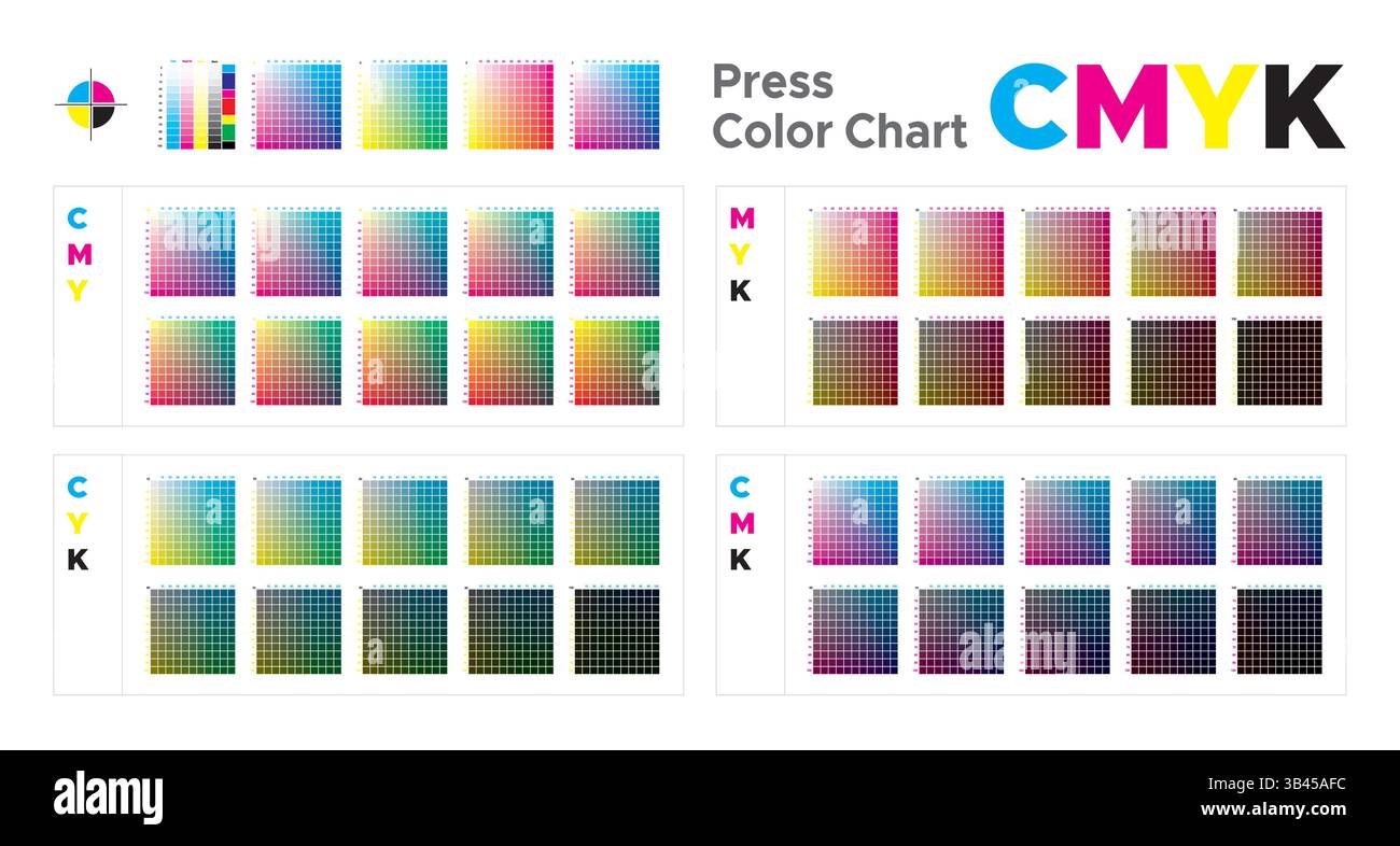 CMYK Press Color Chart. Cyan. Magenta. Yellow. Black. Vector color ...