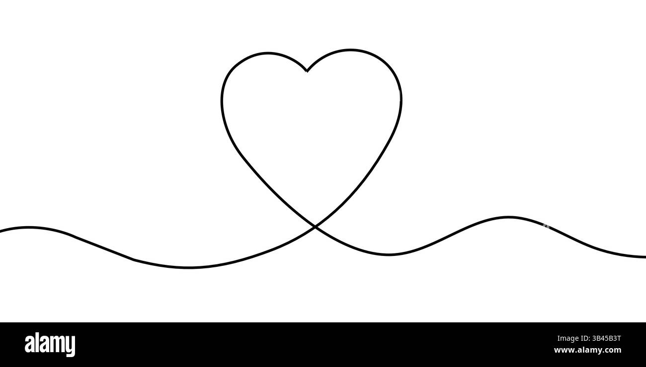 Simple black and white continuous line drawing forming a heart shape ...