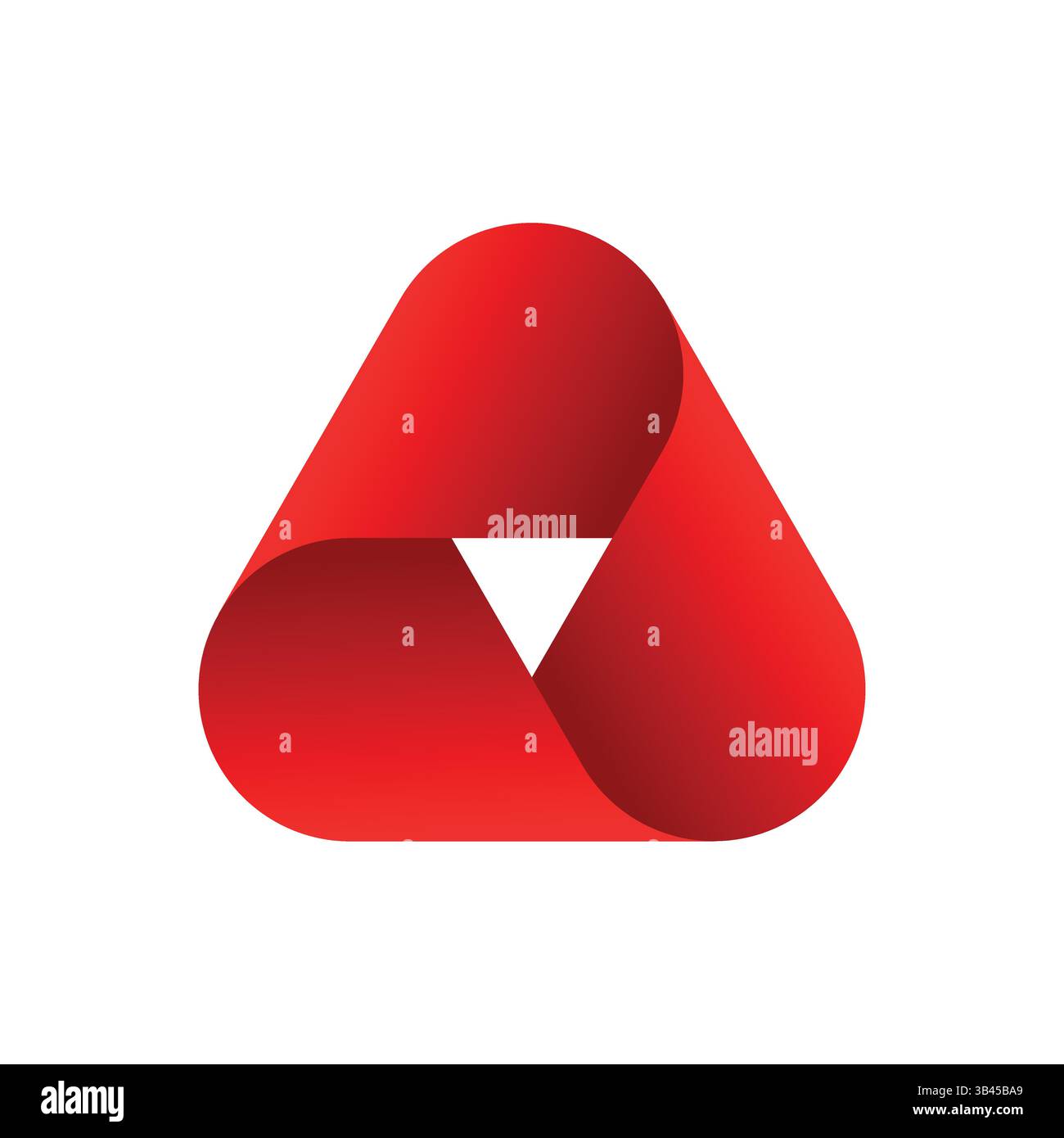 Glossy red triangle-shaped loop symbol with inner white triangle on white background Stock Vector