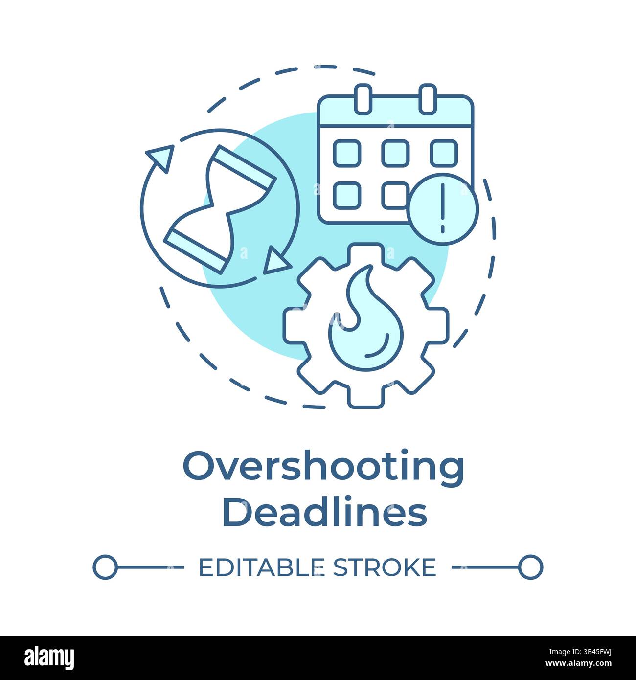 Overshooting deadlines soft blue concept icon Stock Vector