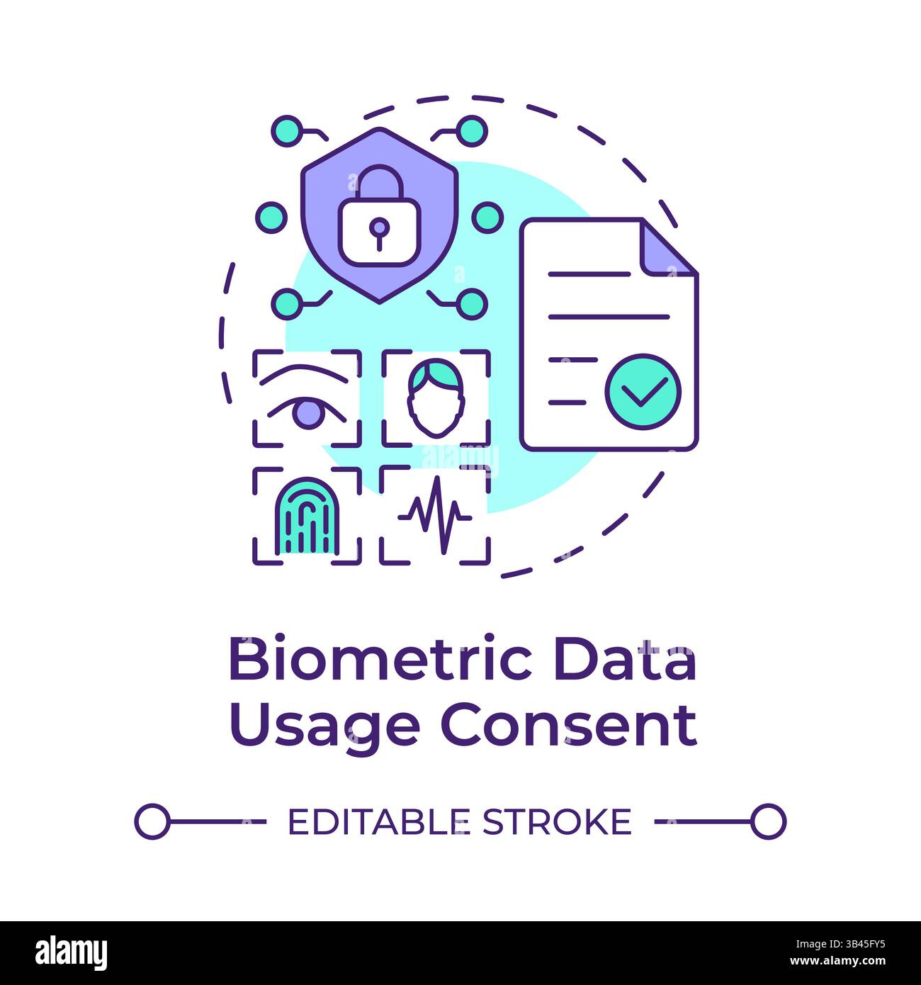 Biometric data usage consent multi color concept icon Stock Vector