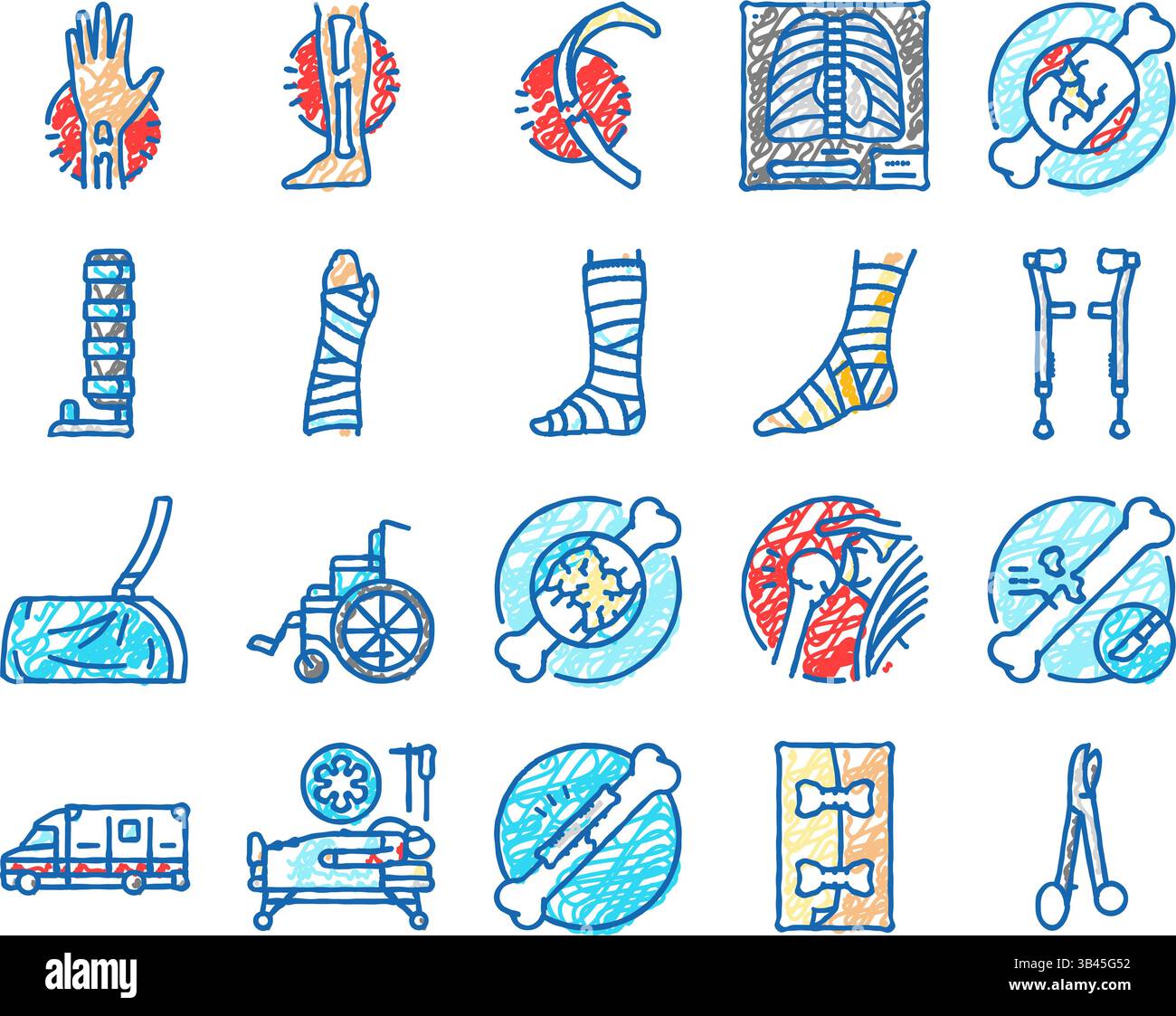 fracture injury bone break icons hand drawn Stock Vector Image & Art ...