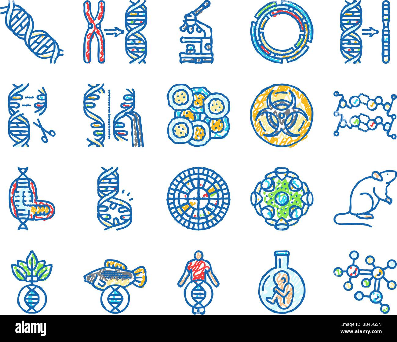 genetic engineering crispr genome icons hand drawn Stock Vector Image ...