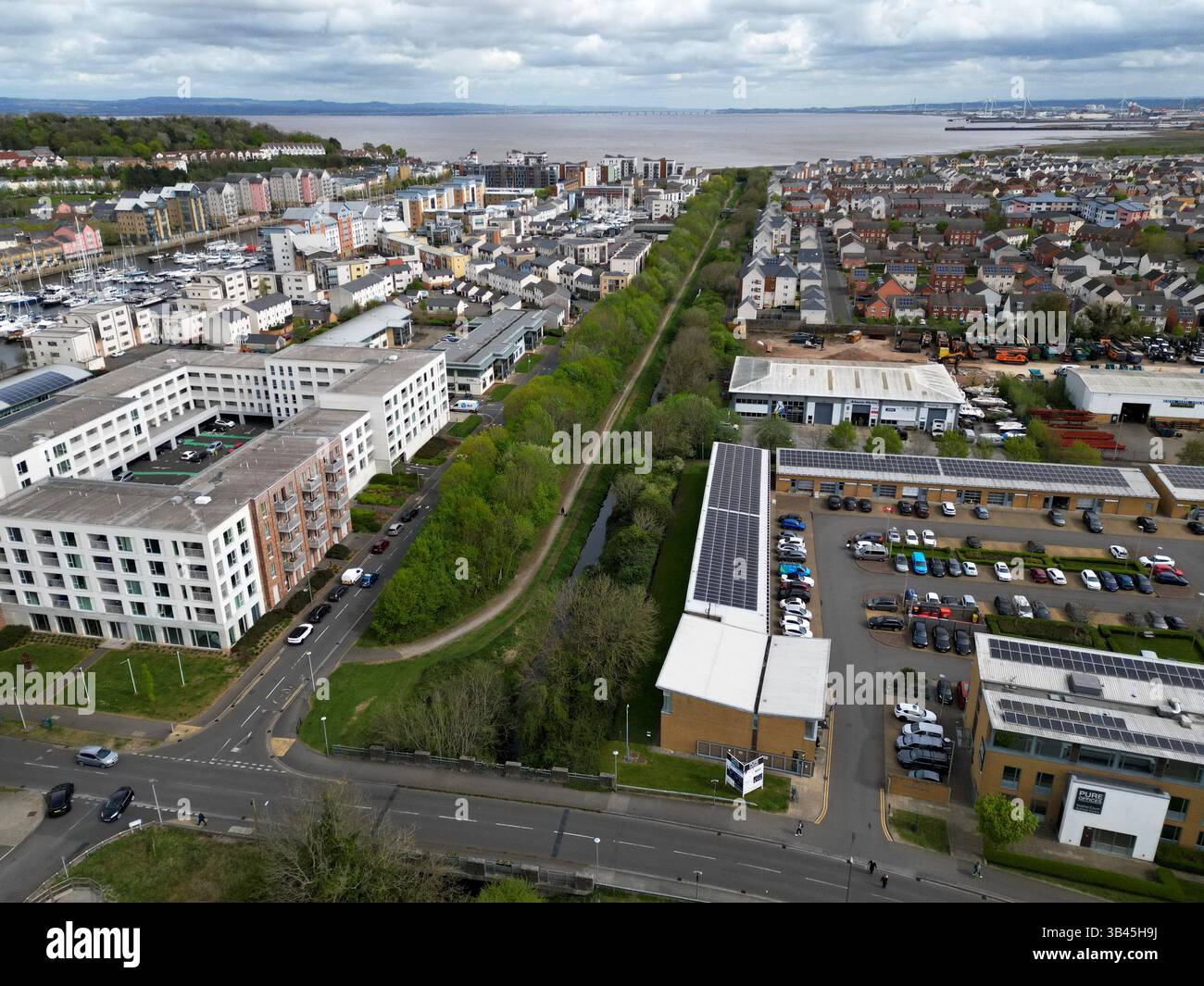Aerial drone view of the town of Portishead, Bristol, UK, April 2025 Stock Photo