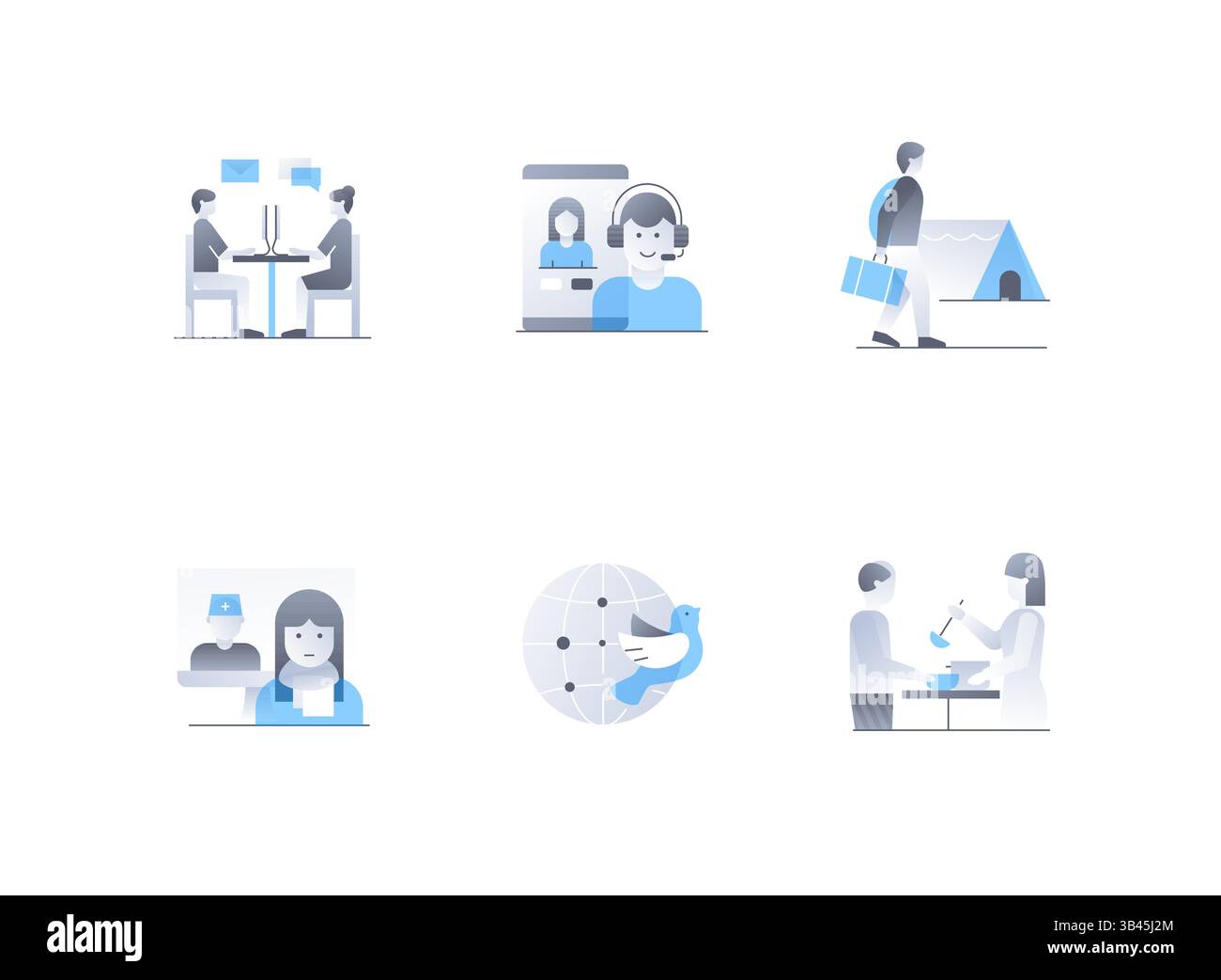 Help for refugees and displaced persons - flat design style icons set Stock Vector