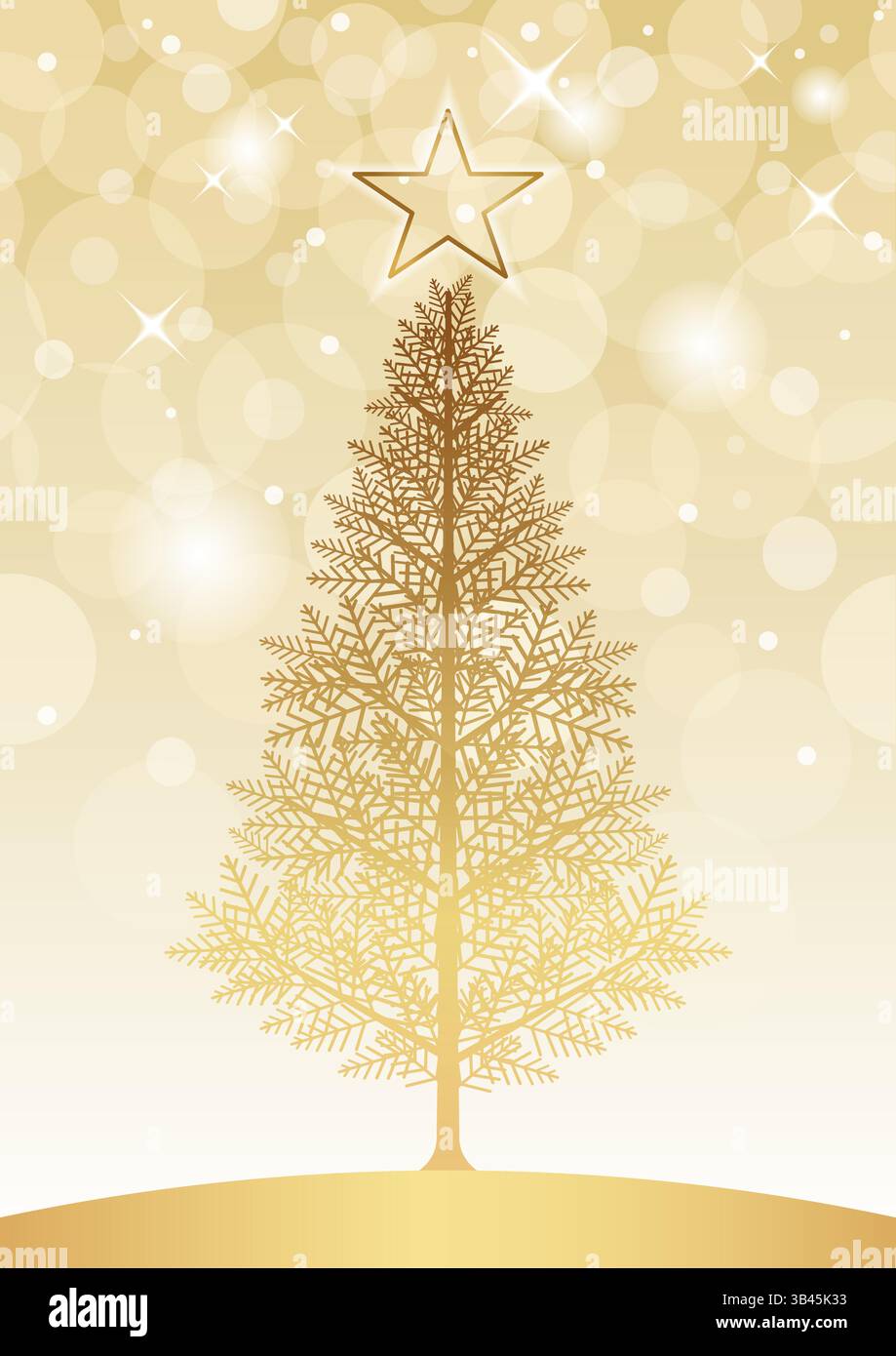 Vector Golden Christmas Tree Illustration With Seamless Abstract Background. Horizontally Repeatable. Stock Vector