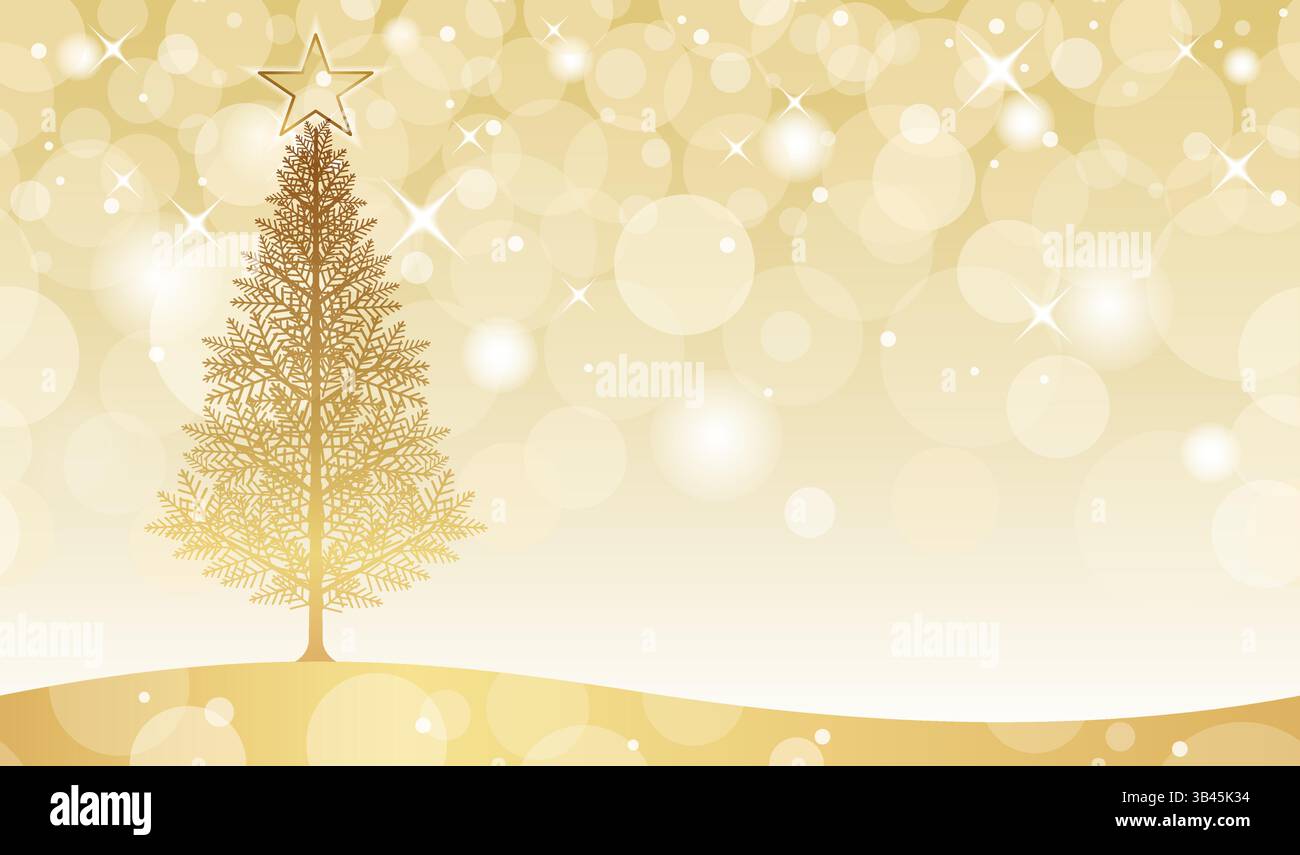 Vector Golden Christmas Tree Illustration With Seamless Abstract Background. Horizontally Repeatable. Stock Vector