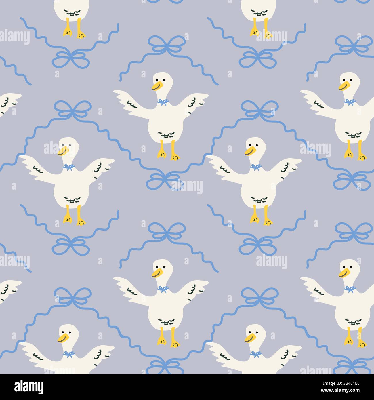 Charming cottage decor illustrated pattern with ducks and bows. Stock Vector