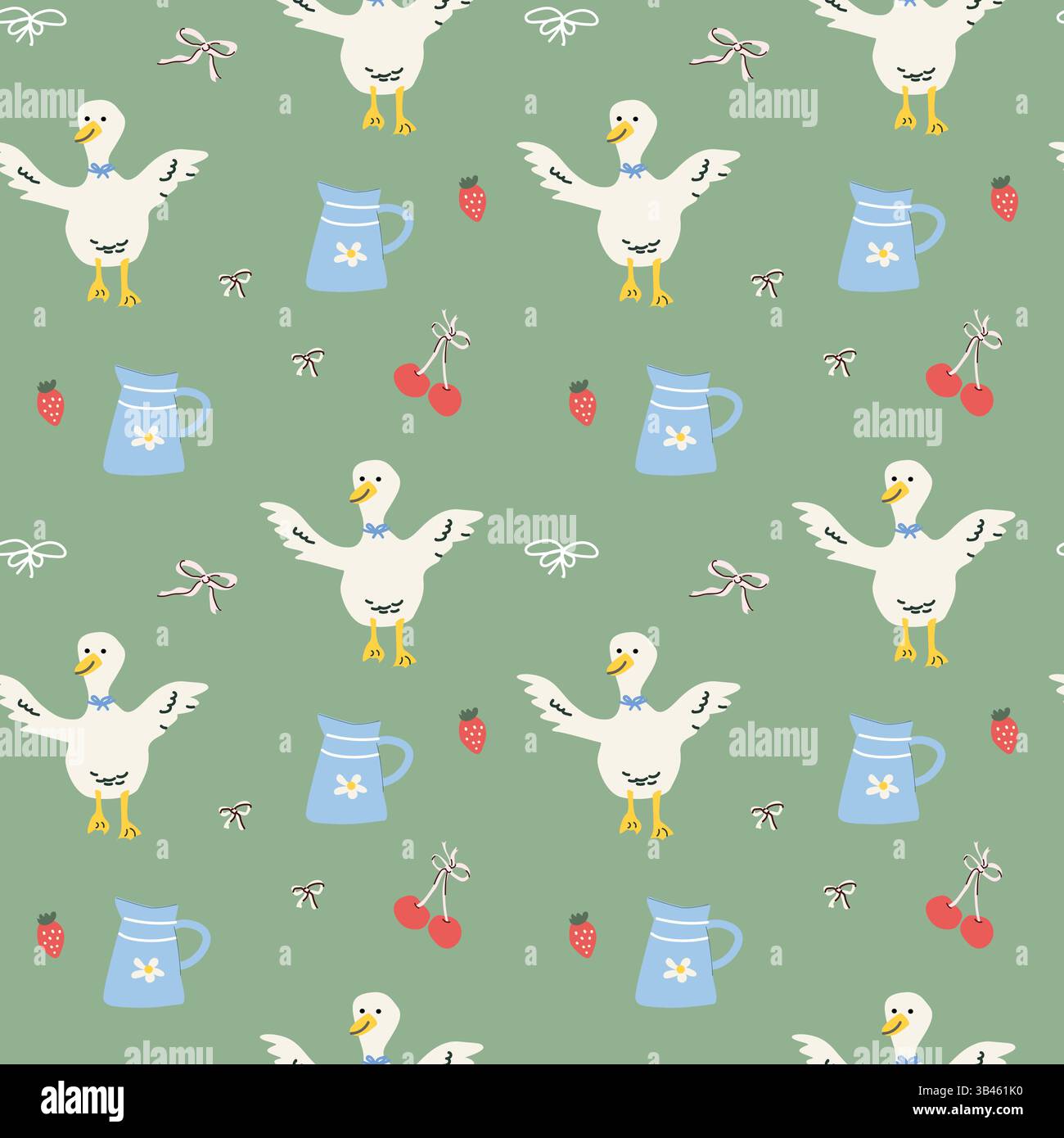 Charming cottage decor with ducks and floral motifs for home design. Stock Vector