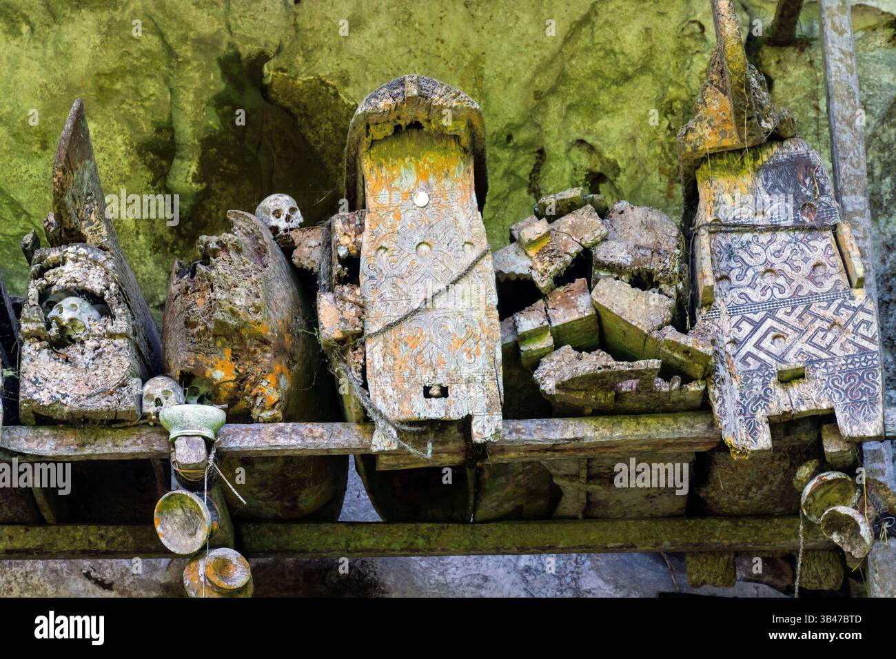 Many coffins in different shapes at Londa Cave Burial Site Toraja Utar ...