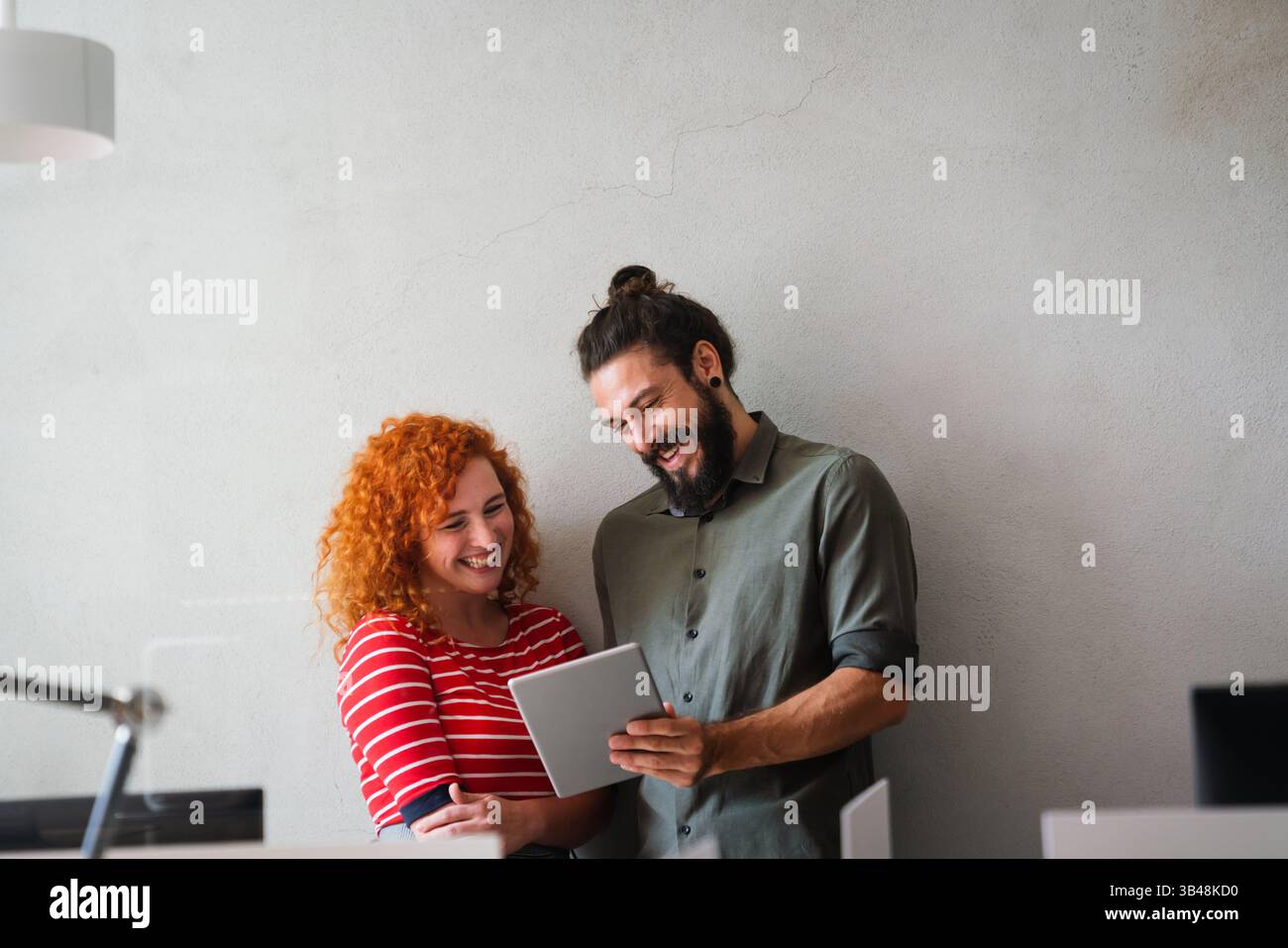 Software, coding and business woman on tablet thinking of data analytics, digital technology. Stock Photo
