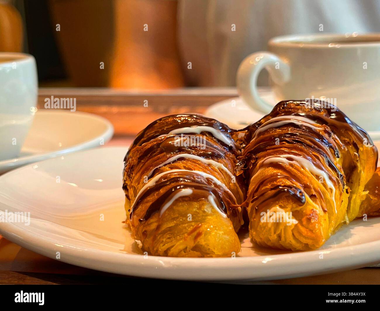 Two minicroissants with chocolate. Close view. - Smartphone Captured Stock Image