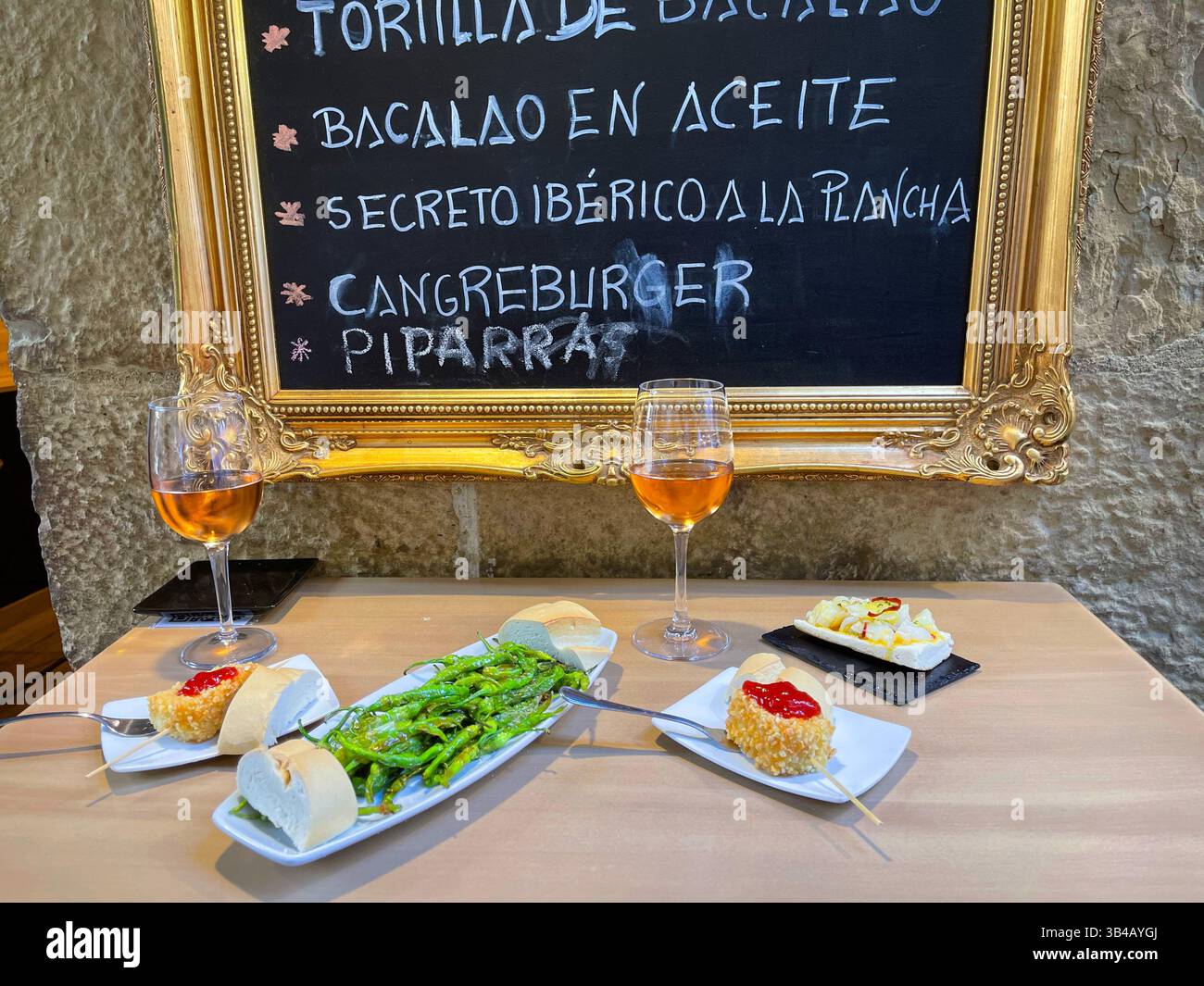 Assorted pinchos. Juan y PInchame bar, Laurel street, Logroño, La Rioja, Spain. - Smartphone Captured Stock Image