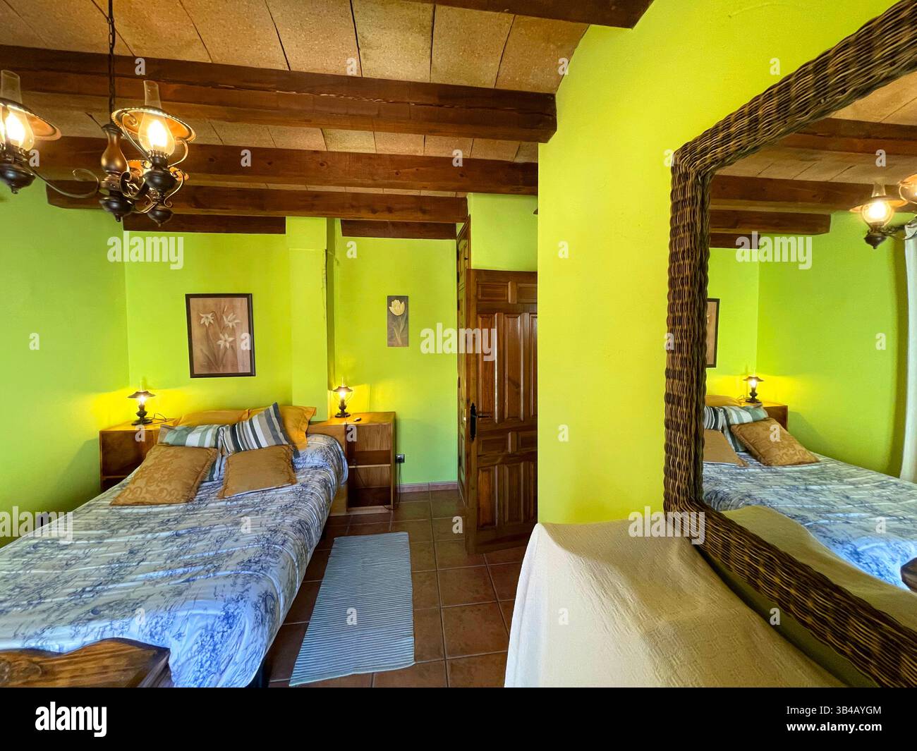 Bedroom in rural house. Braojos de la Sierra, Madrid province, Spain. - Smartphone Captured Stock Image