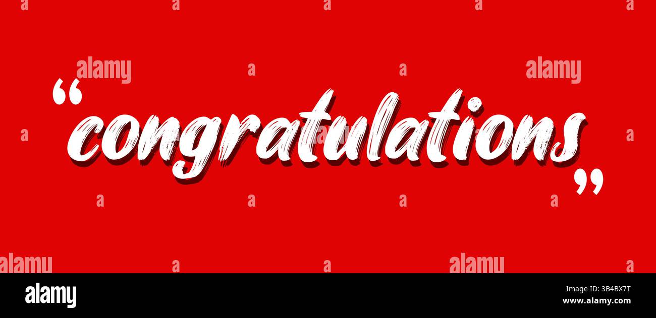 Congratulations White Typography on Red Background Vector Design Stock Vector