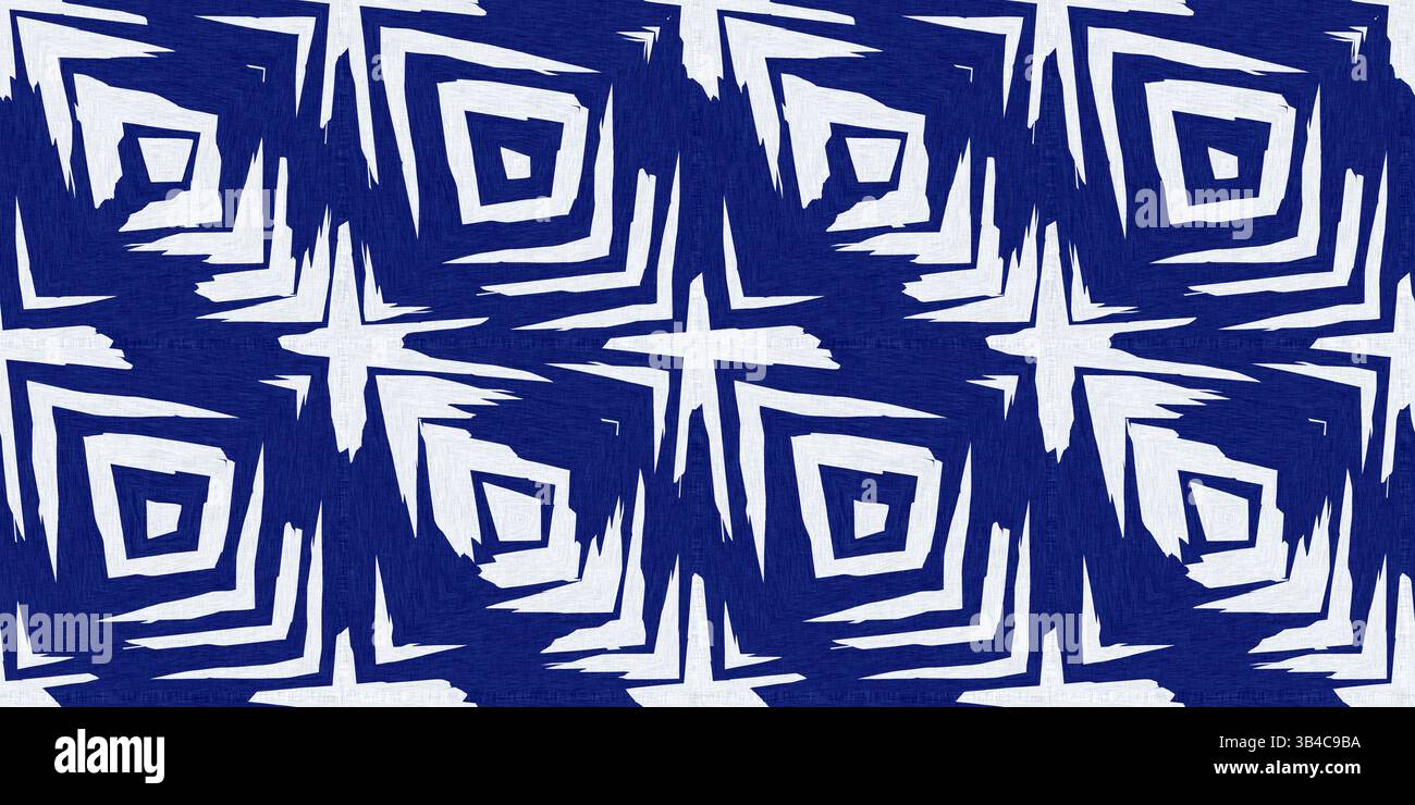 Geometric indigo shape seamless border. Irregular hand drawn batik ...
