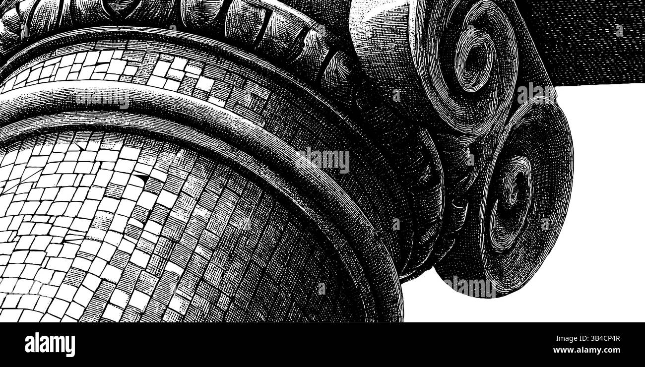 Engraved illustration of ornate column and mosaic tile design Stock ...