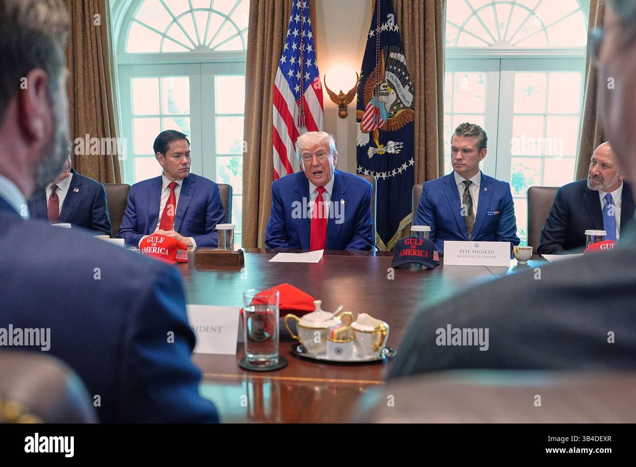 President Donald Trump speaks during a cabinet meeting at the White ...