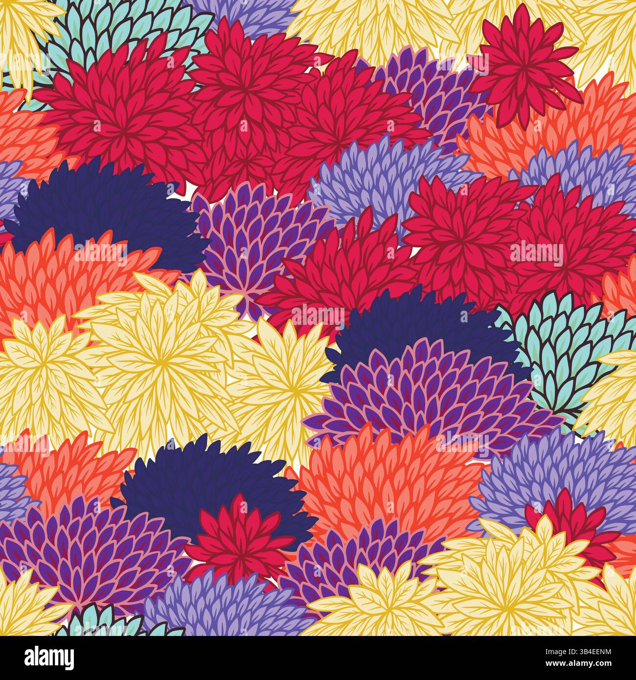 Seamless pattern with vivid stylized plants in graphic style. Vector. Stock Vector