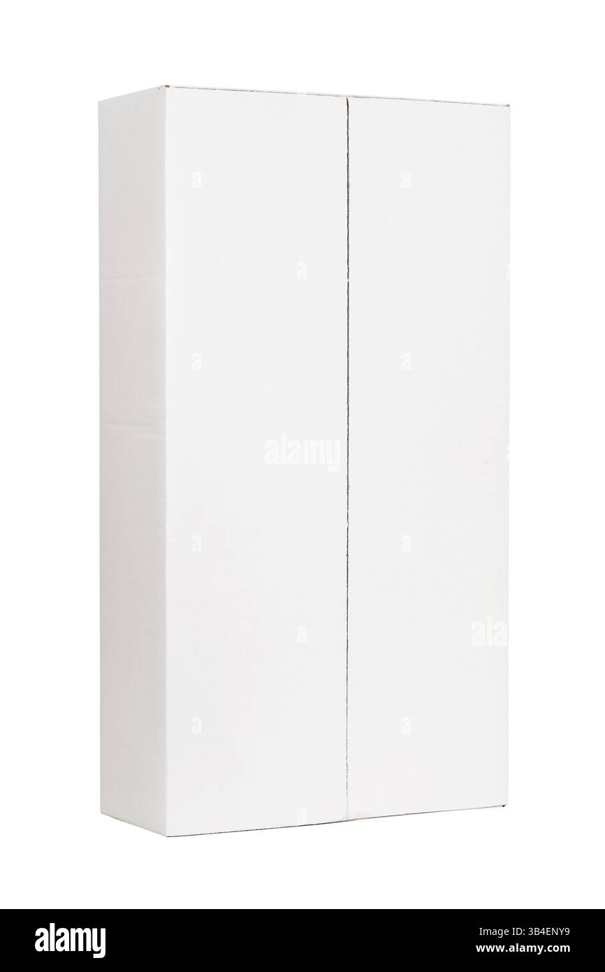 White closed rectangular cardboard box isolated on white background, template for designer Stock Photo