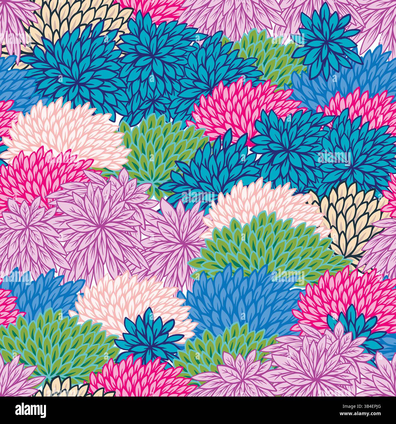 Seamless pattern with vivid stylized plants in graphic style. Vector. Stock Vector