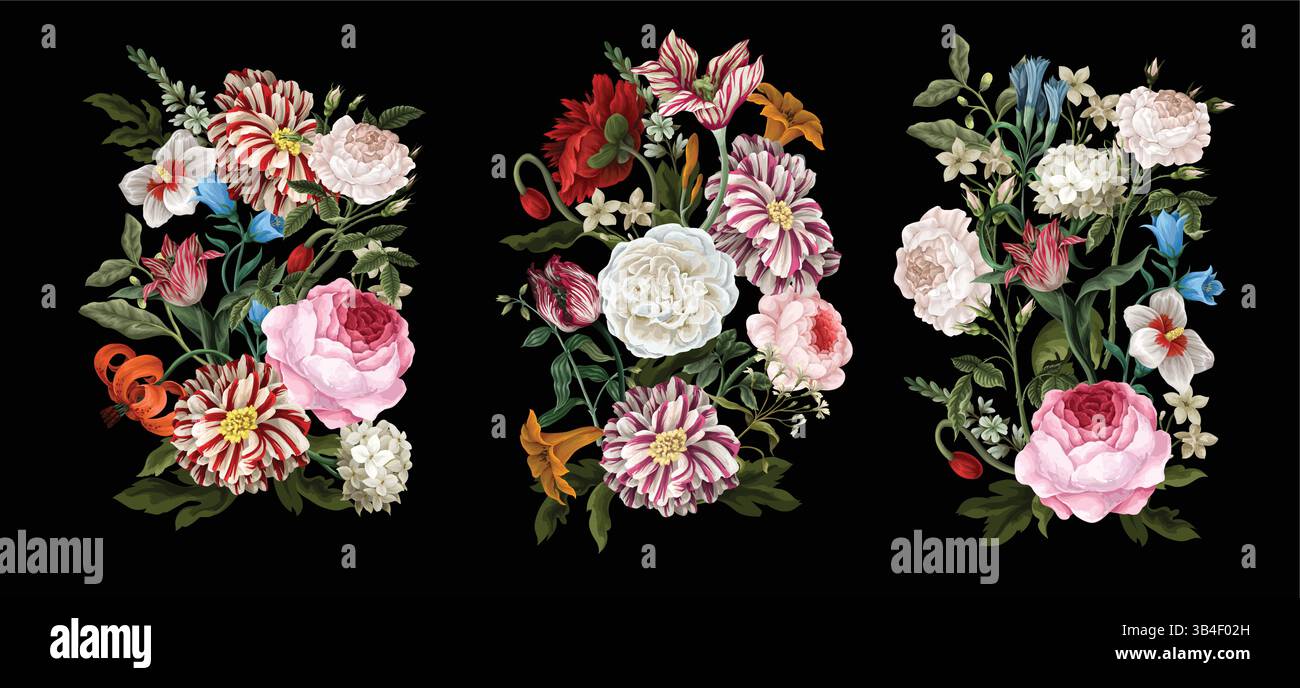 Bouquets with oil painting rococo still-lifes flowers. Vector Stock ...