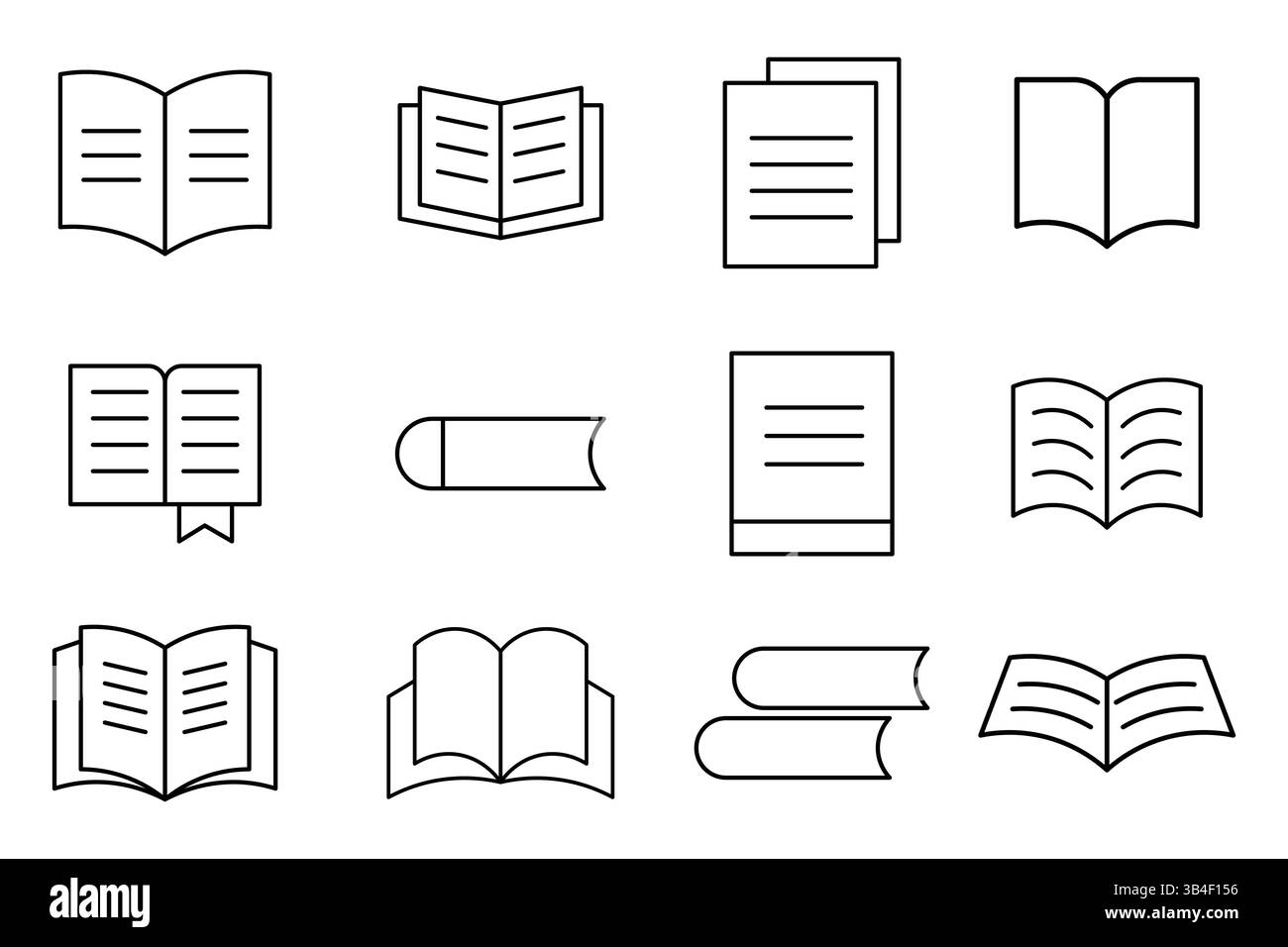 Collection of Line Art Icons of Open Books and Documents. Book line ...