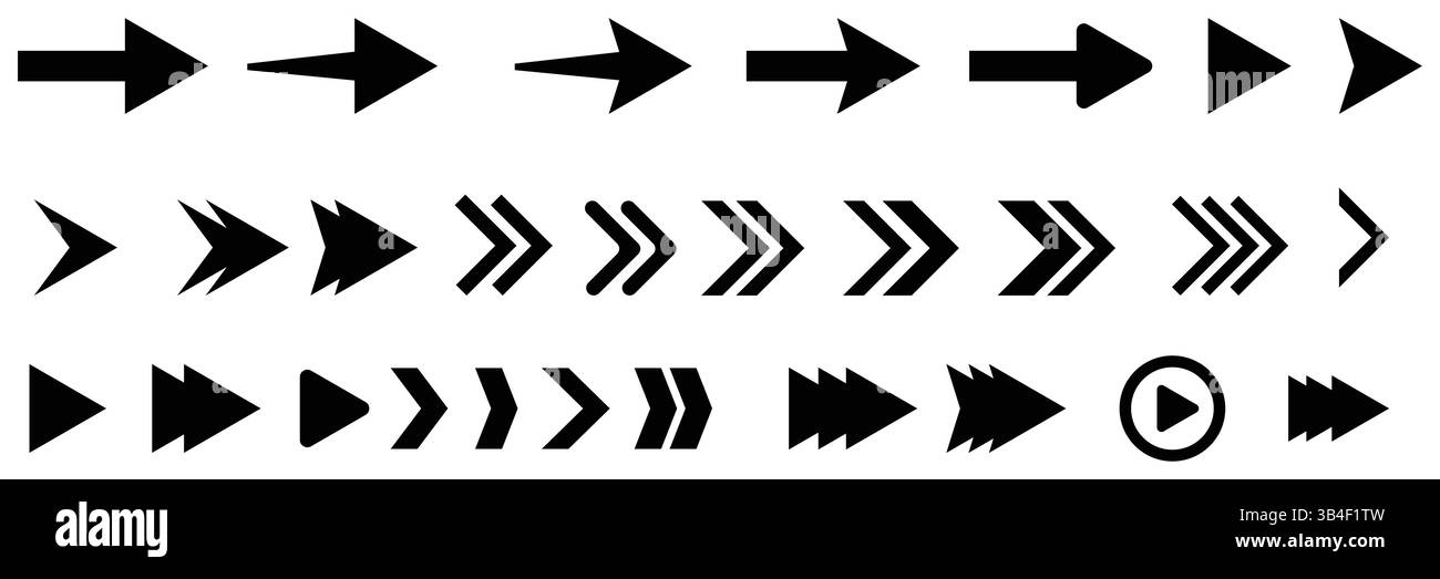 Arrow icon set vector. Collection of right direction black arrow sign ...