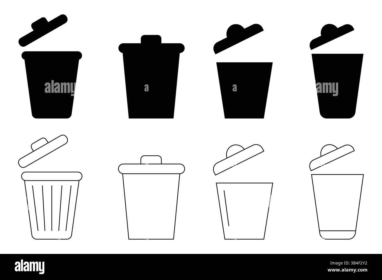 Trash line icon set vector on white background. an, bin, garbage can, waste container, recycling bin icon set vector Stock Vector