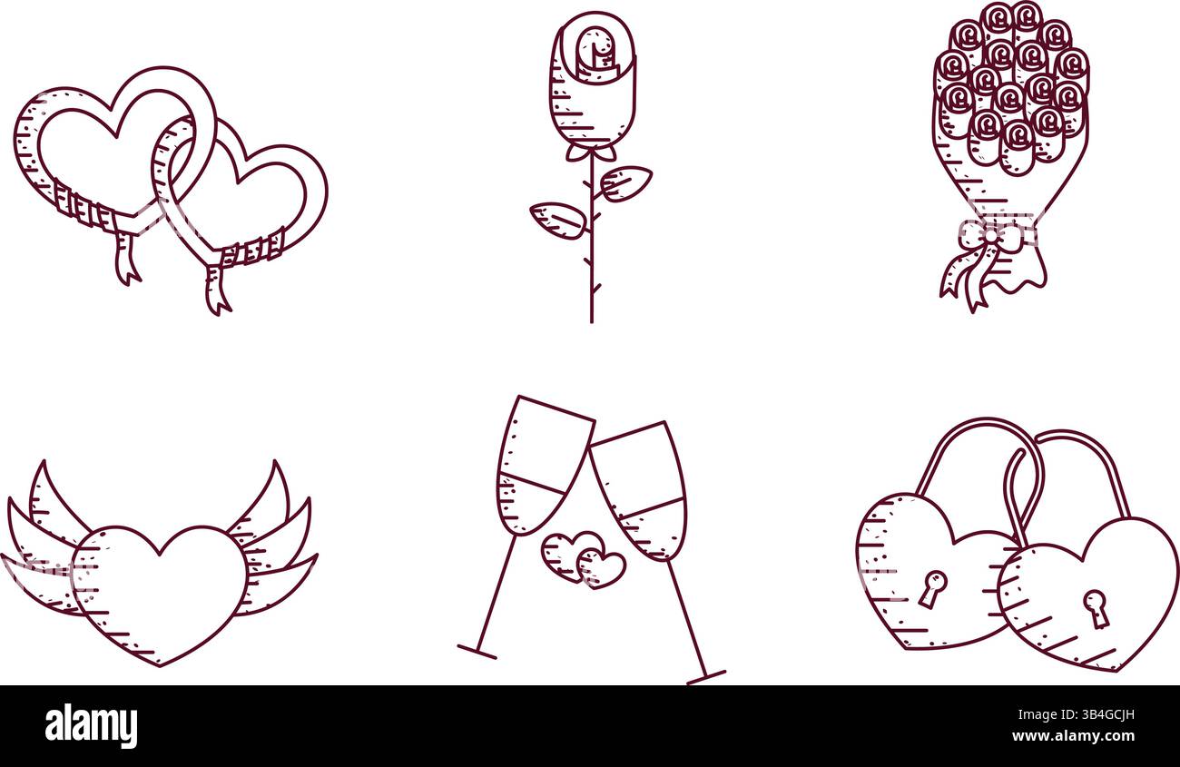 Romantic icons doodle set. Vector illustration Stock Vector Image & Art ...