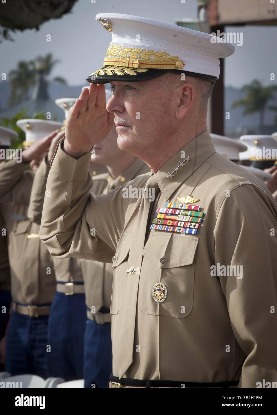 Dec. 8, 2014 - San Diego, CA, United States of America - U.S. Marine Corps Gen. Joseph F. Dunford, Jr. salutes the colors during an award banquet aboard Naval Base Point Loma December 8, 2014 in San Diego, California. President Obama announced May 5, 2015 that Dunford will become the new Chairman of the Joint Chiefs. (Credit Image: © Cpl. Lauren L. Whitney/Planet Pix via ZUMA Wire) Stock Photo