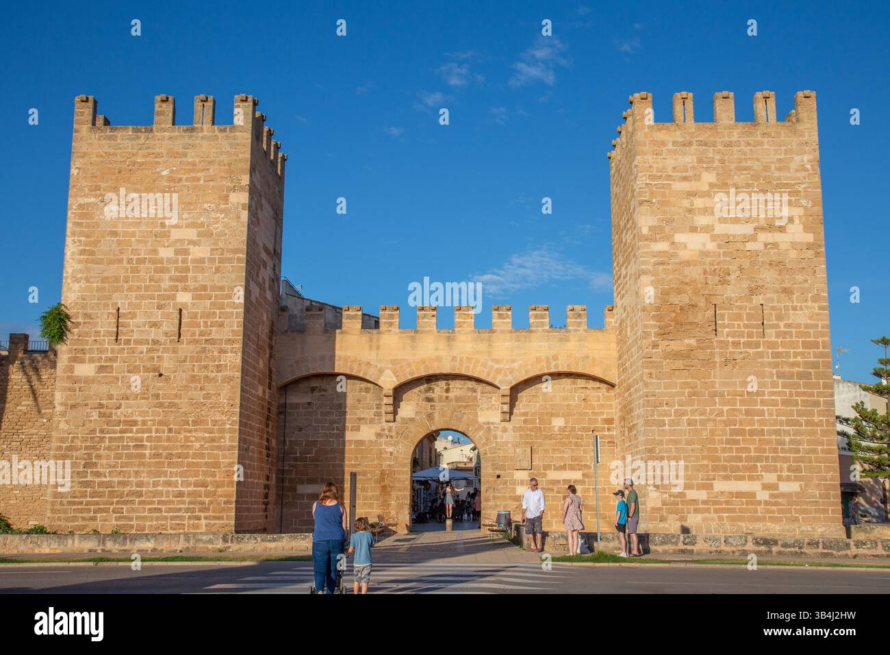 Porta de Mallorca city gates, Alcudia town, Mallorca Majorca, Spain Stock Photo