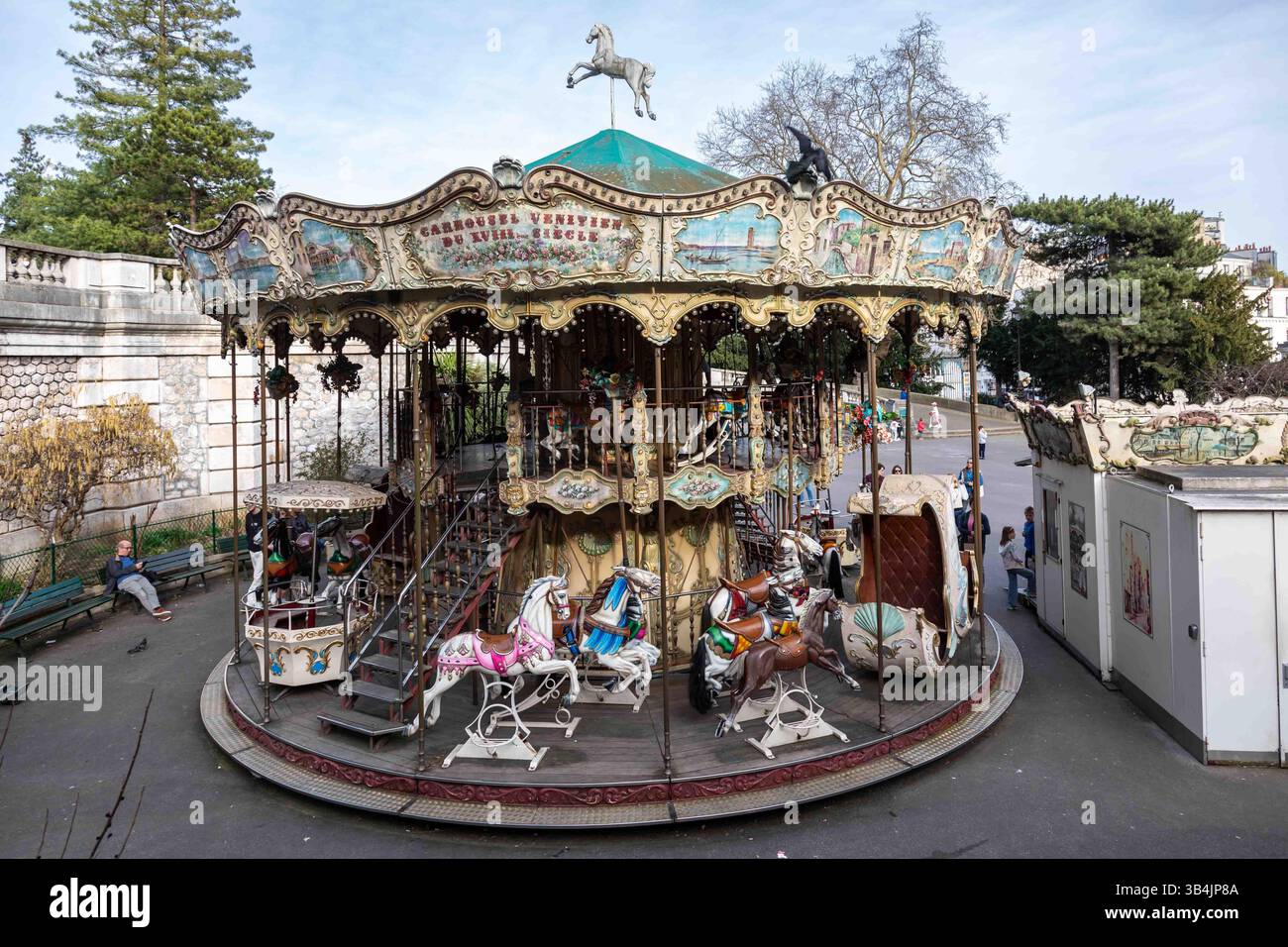 Carrousel de Saint-Pierre, a double-decker merry-go-round in Montmartre district of Paris, France Stock Photo