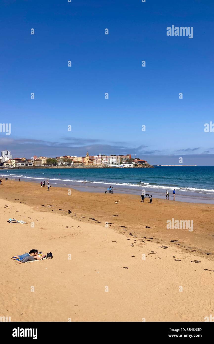 GIJON, SPAIN - APRIL  7, 2025: Gijón is a vibrant coastal city in Asturias, Spain, known for its beaches, culture, and maritime heritage. - Smartphone Captured Stock Image