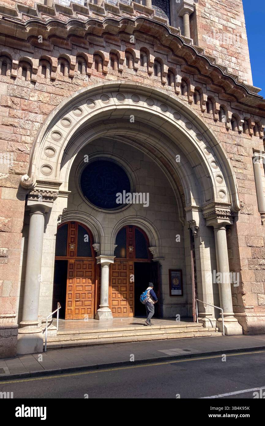 GIJON, SPAIN - APRIL  7, 2025: Basilica of the Sacred Heart of Jesus is catholic church in Gijón, Asturias, Spain - Smartphone Captured Stock Image