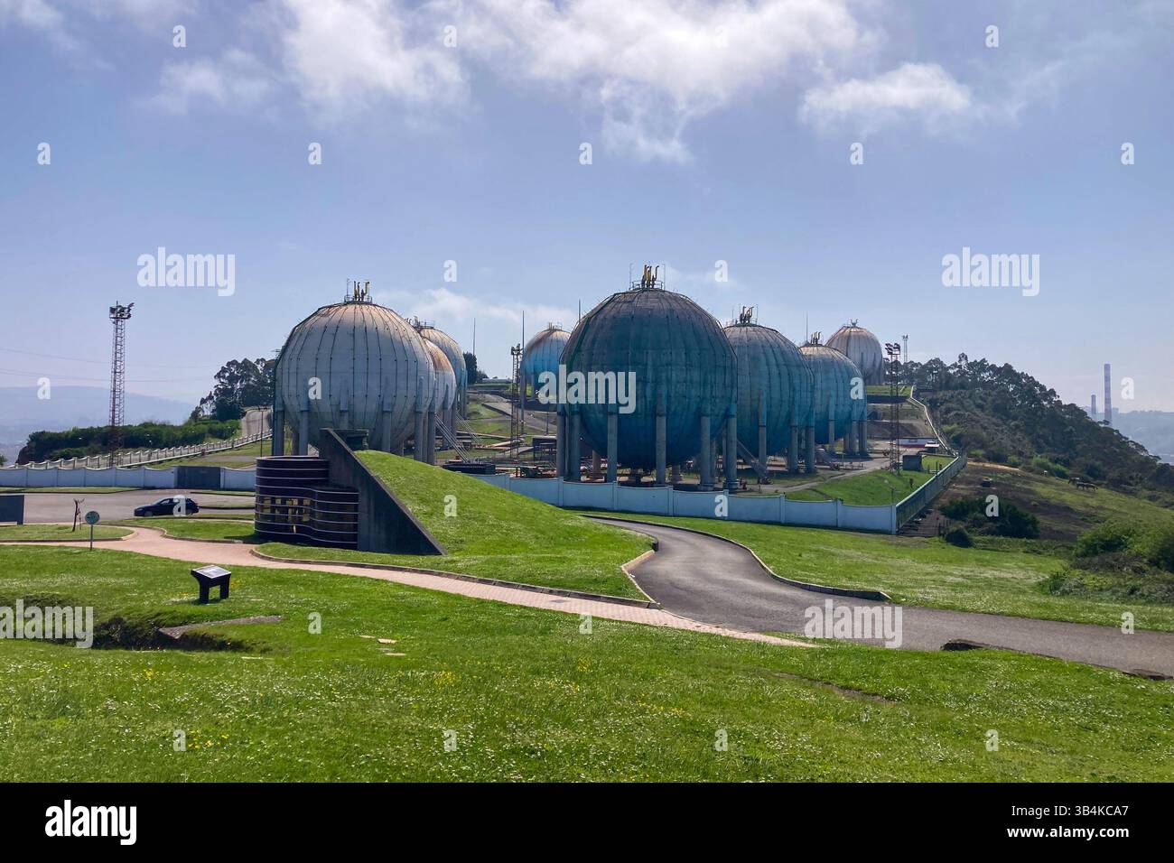 GIJON, SPAIN - APRIL  7, 2025: The futuristic design of the Repsol gas station in Gijón, Asturias, Spain, resembles a scene from a Star Wars movie. - Smartphone Captured Stock Image